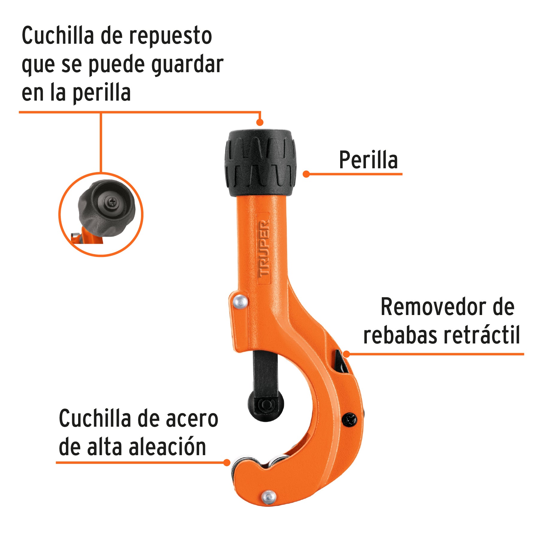 Cortador de tubo de cobre 3/16' a 2' cuchilla 18 mm, TRUPER. Modelo: COT-50