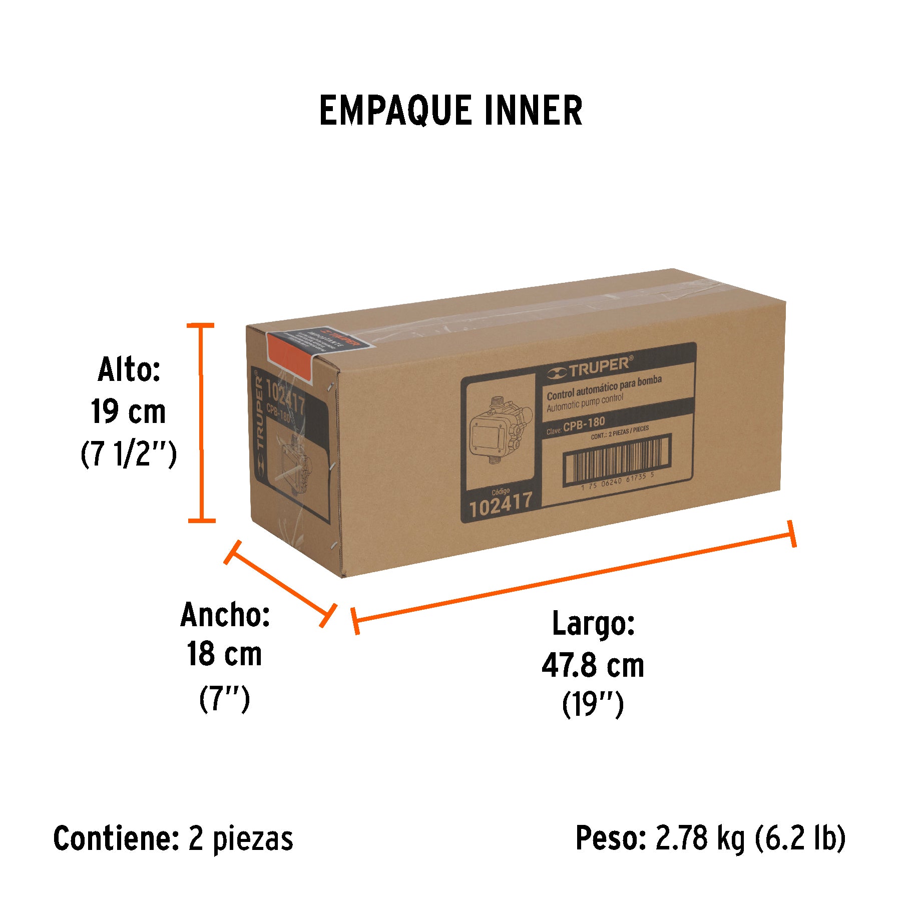 Control automático de presión de bombas para agua, 180°. Modelo: CPB-180