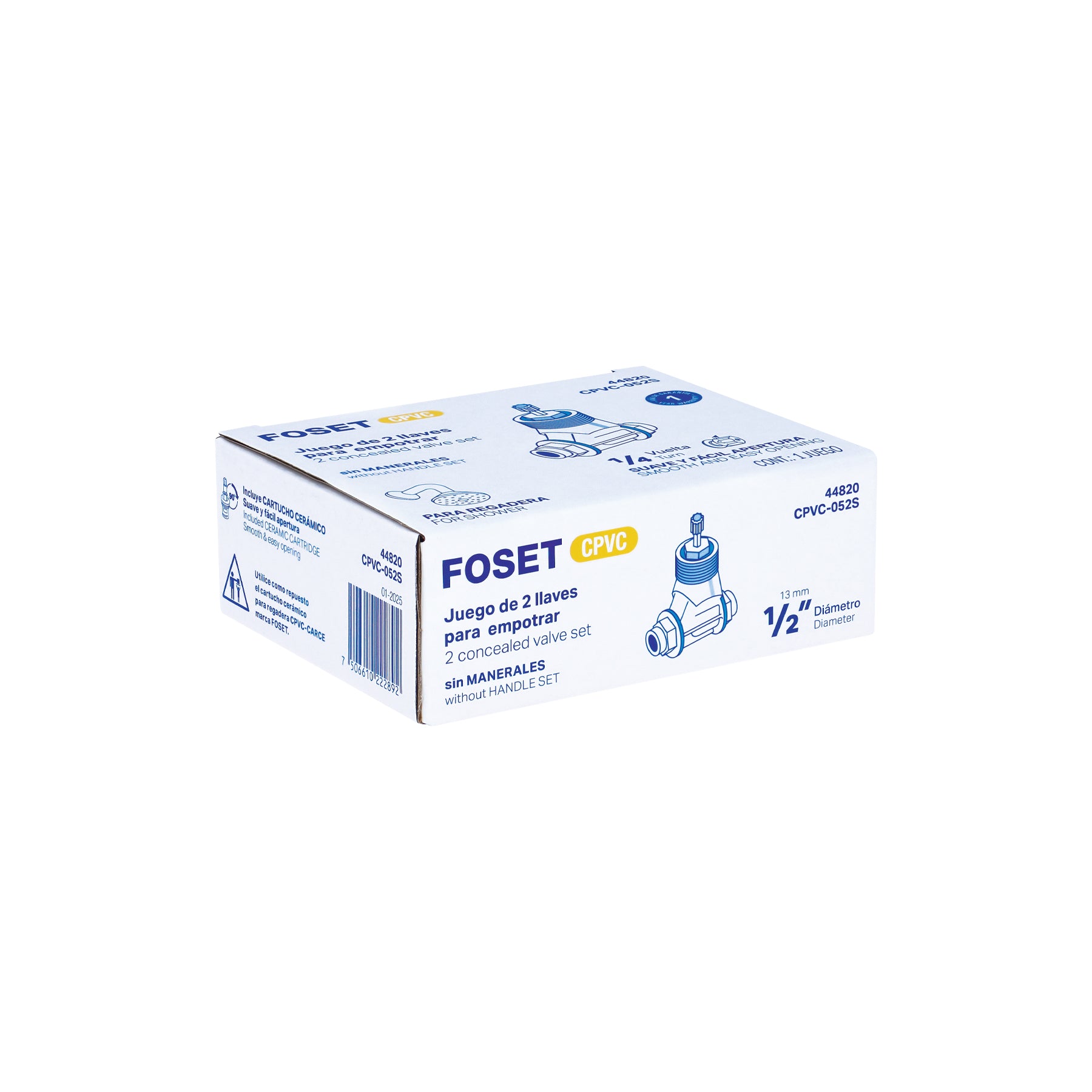 Juego de 2 llaves de empotrar CPVC 1/2' para regadera, FOSET. Modelo: CPVC-052S