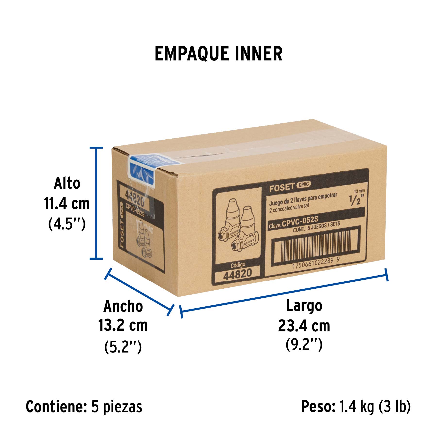 Juego de 2 llaves de empotrar CPVC 1/2' para regadera, FOSET. Modelo: CPVC-052S