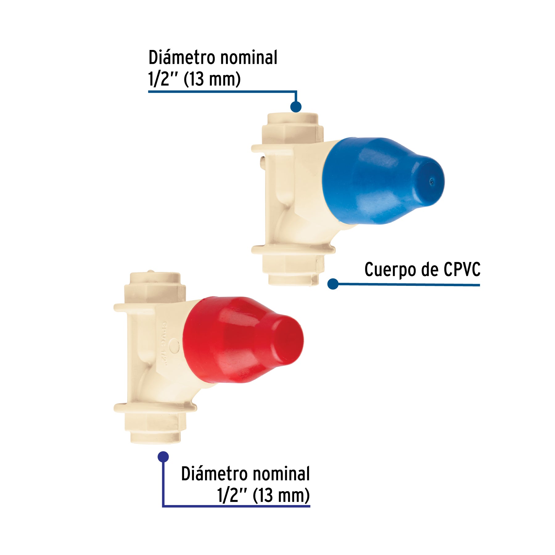Juego de 2 llaves de empotrar CPVC 1/2' para regadera, FOSET. Modelo: CPVC-052S