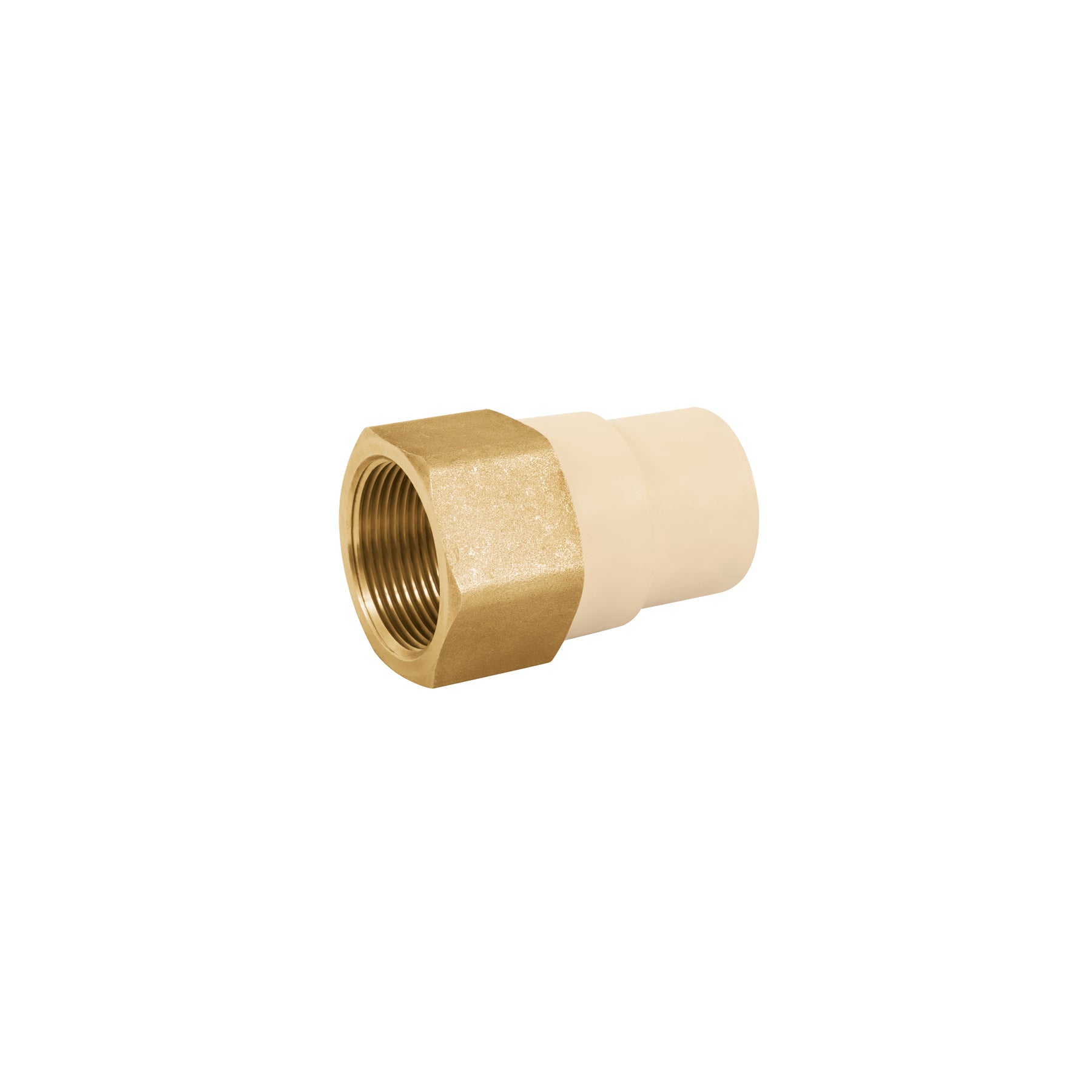 Adaptador hembra de CPVC 1-1/4'con inserto y tuerca de latón. Modelo: CPVC-644