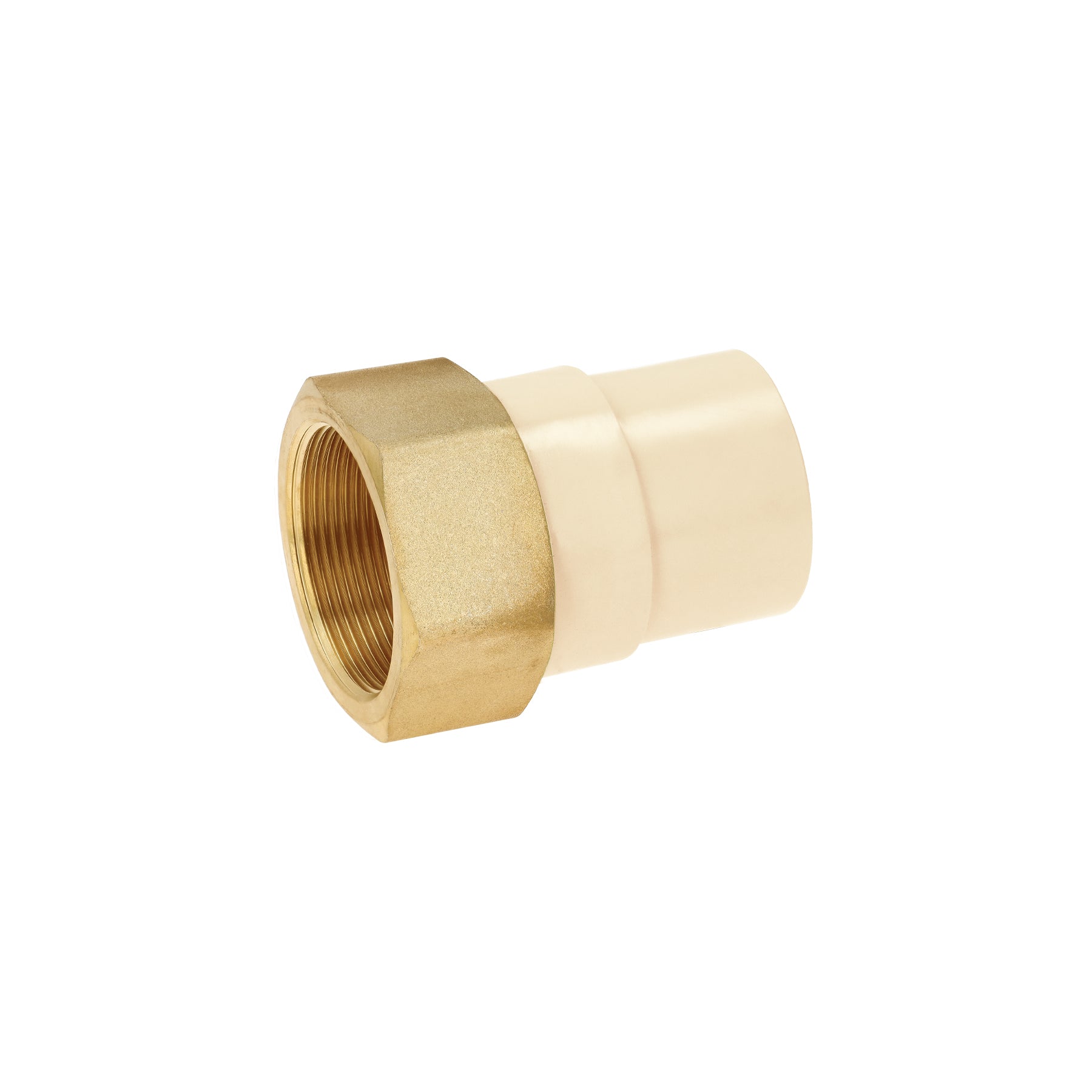Adaptador hembra de CPVC 1-1/2'con inserto y tuerca de latón. Modelo: CPVC-645