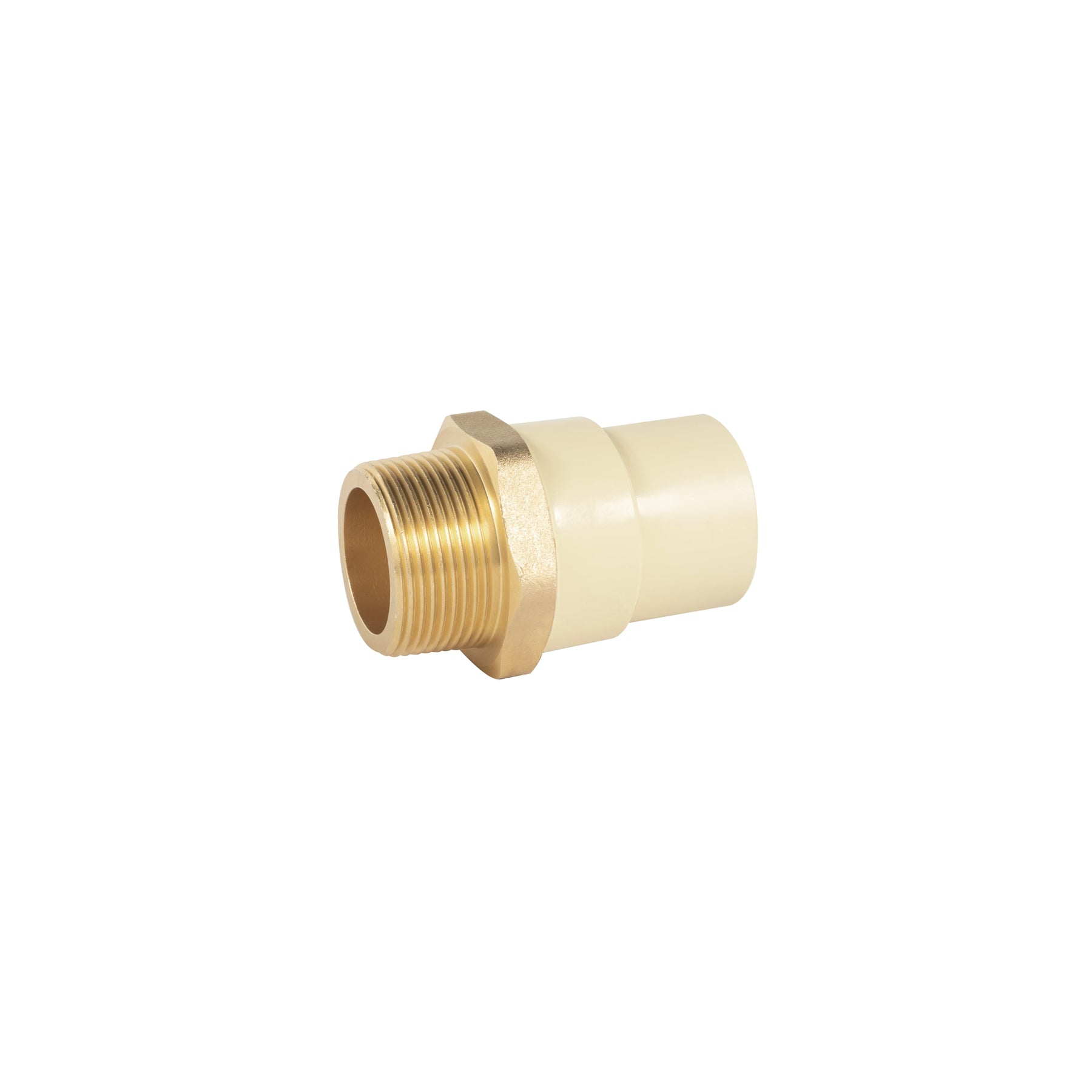 Adaptador macho de CPVC 1-1/4' con inserto y tuerca de latón. Modelo: CPVC-654
