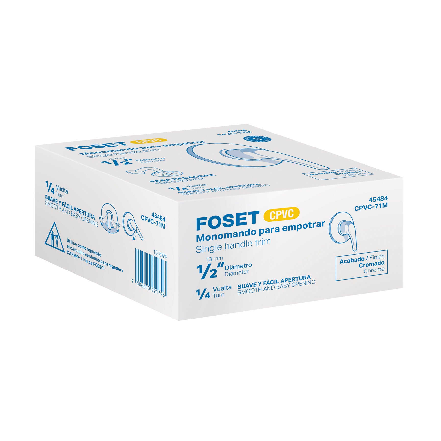 Monomando de empotrar para regadera CPVC 1/2', FOSET. Modelo: CPVC-71M