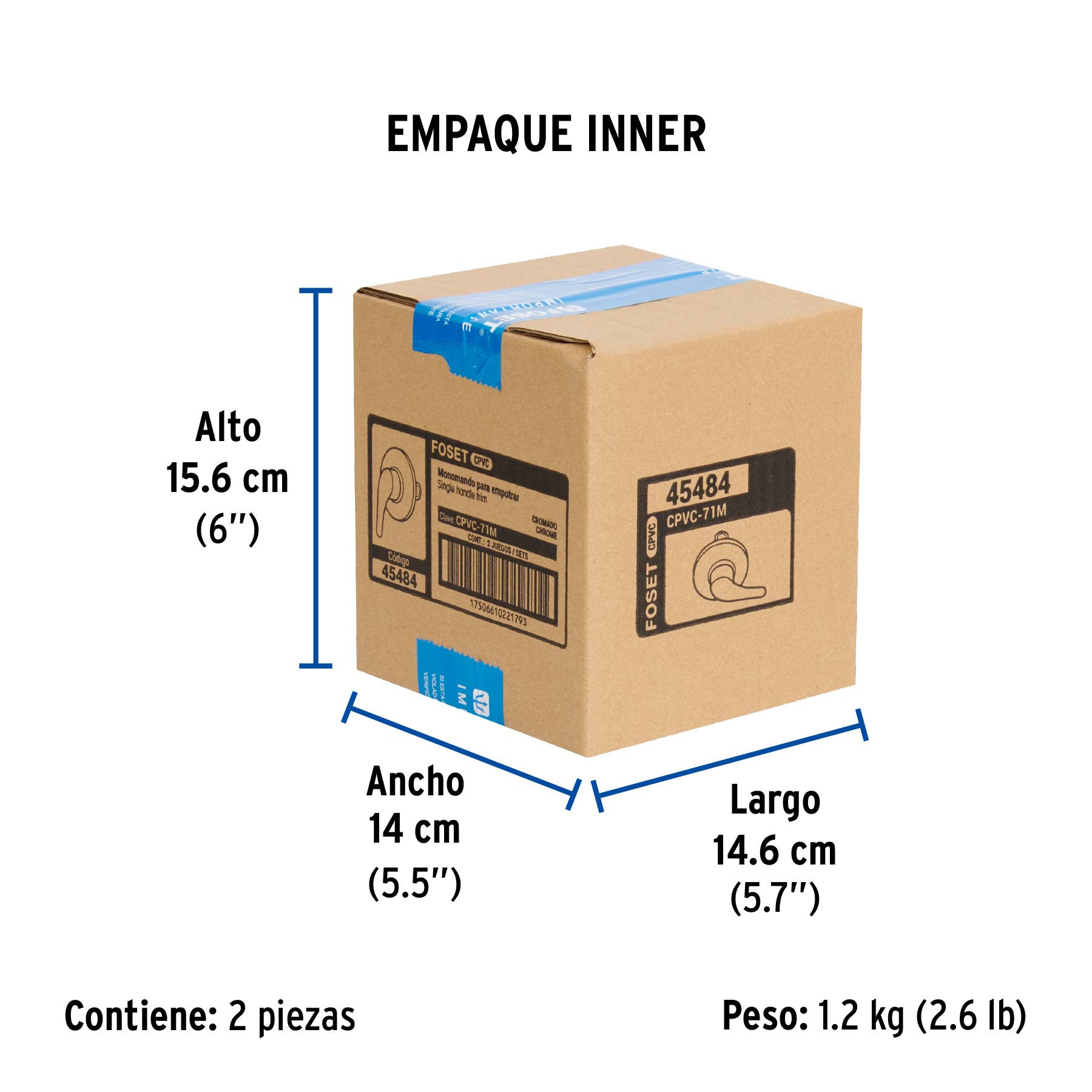Monomando de empotrar para regadera CPVC 1/2', FOSET. Modelo: CPVC-71M