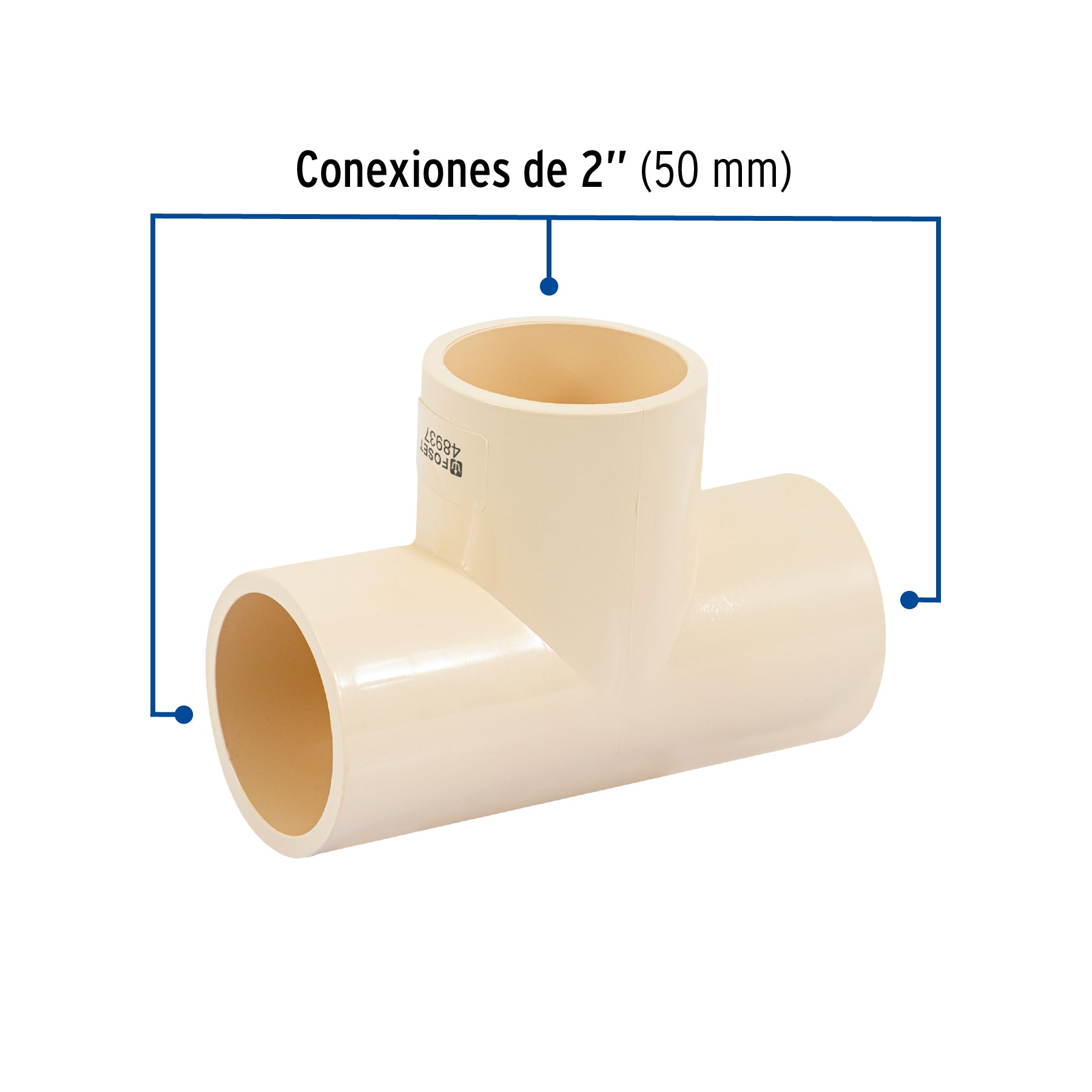 Tee sencilla de CPVC de 2', FOSET. Modelo: CPVC-766