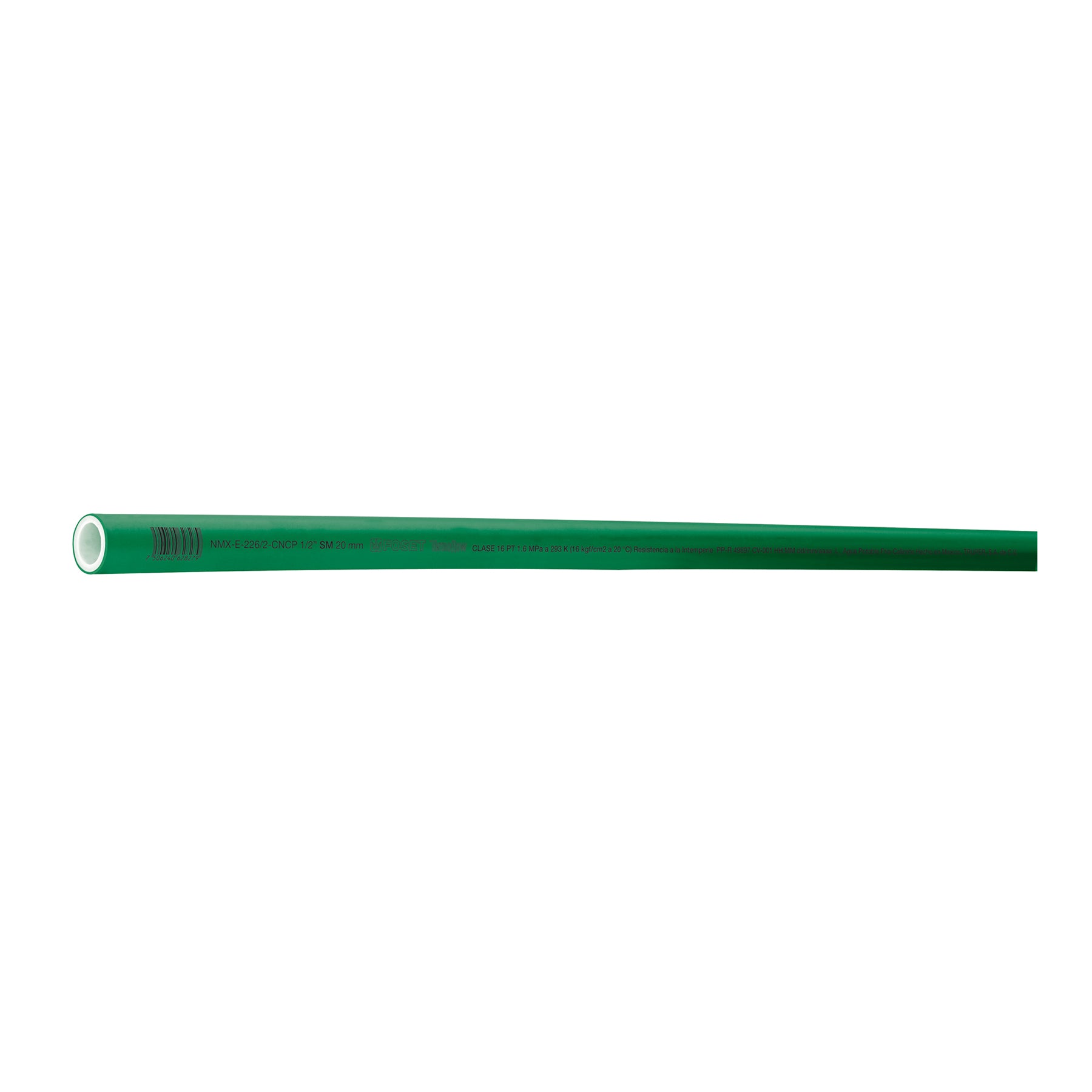 Tubo de 20mm (1/2') PPR hidráulico, 4m, 0.5kg, FOSET. Modelo: CV-001