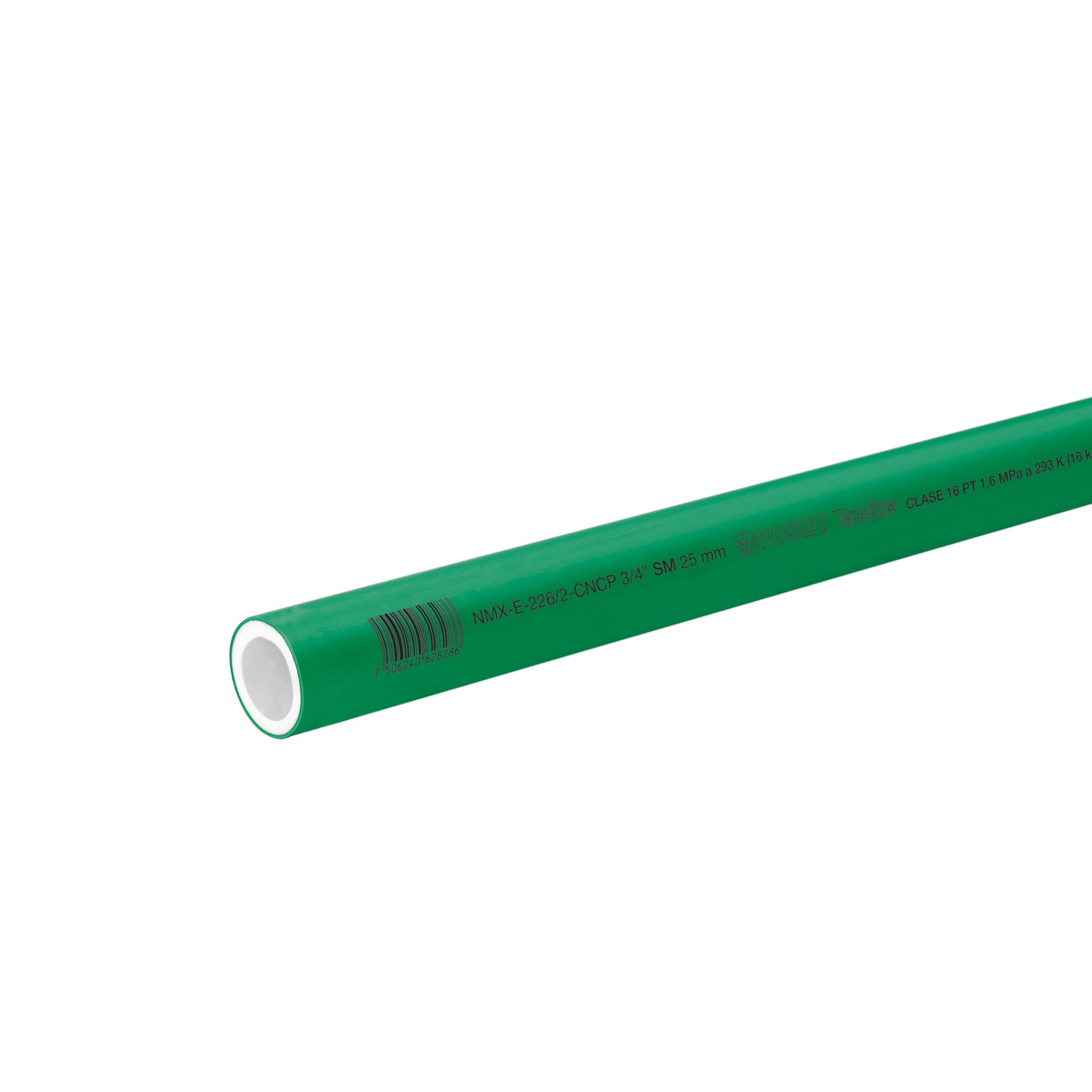 Tubo de 25mm (3/4') PPR hidráulico, 4m, 0.9kg, FOSET. Modelo: CV-002