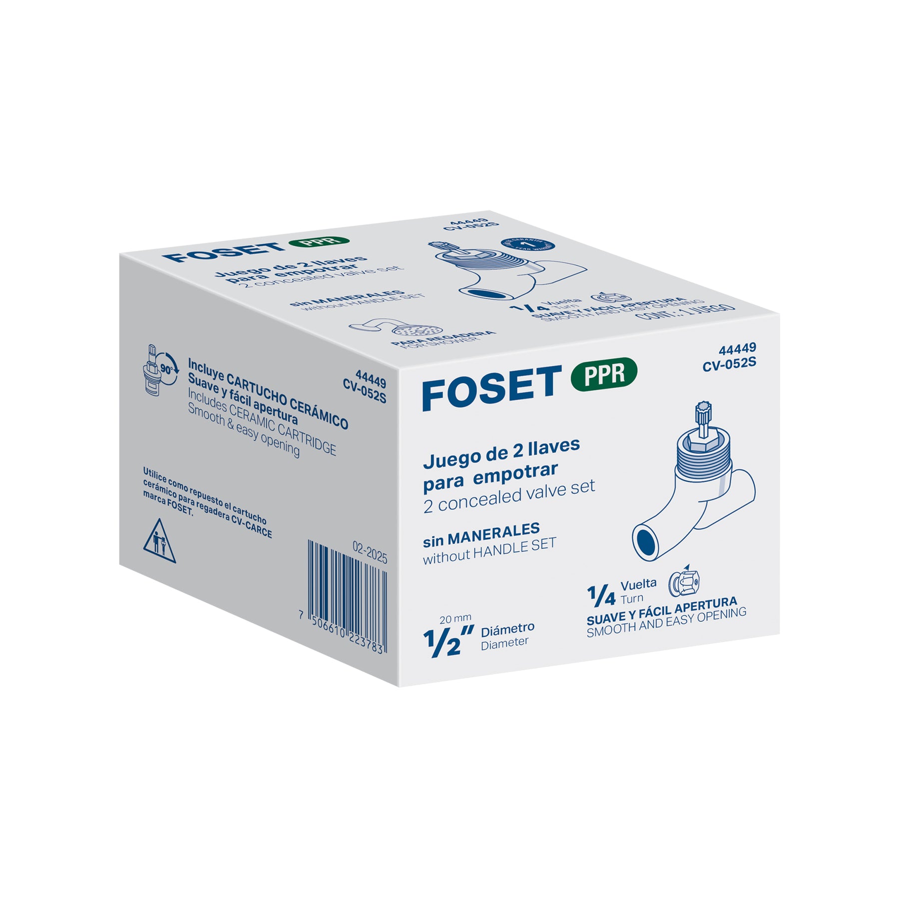 Juego de 2 llaves de empotrar PPR 1/2' sin manerales, FOSET. Modelo: CV-052S