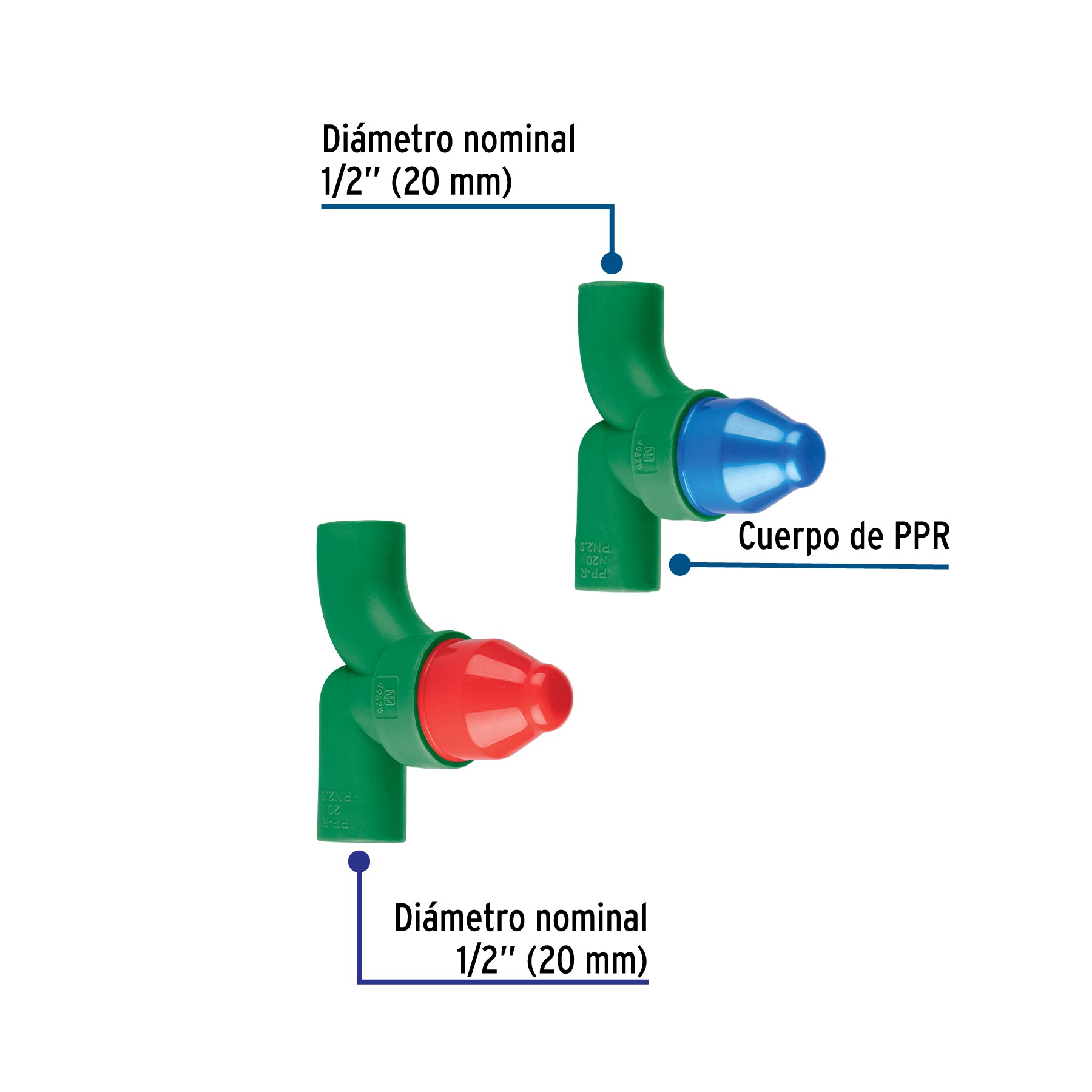 Juego de 2 llaves de empotrar PPR 1/2' sin manerales, FOSET. Modelo: CV-052S