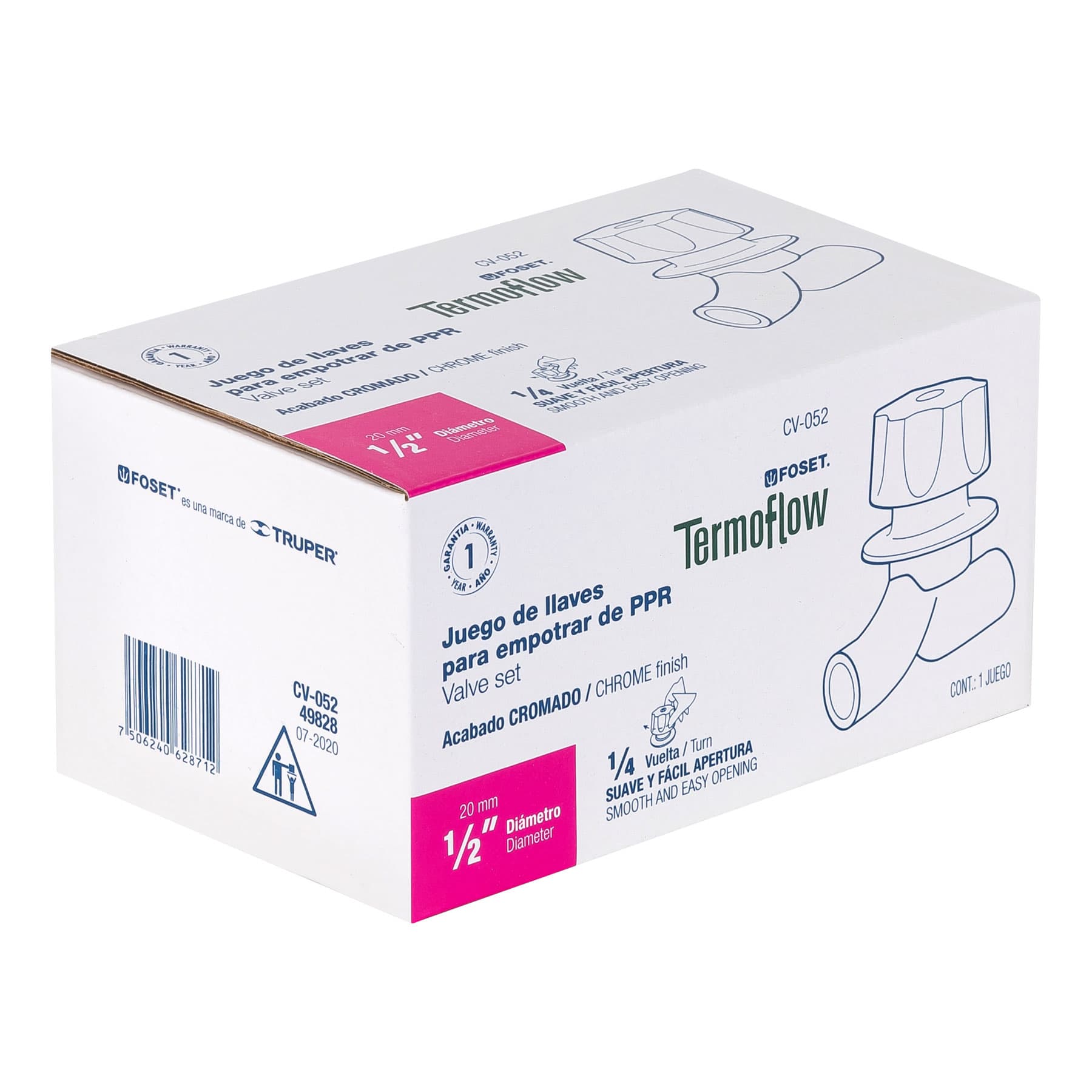 Juego de 2 llaves de empotrar PPR 1/2' con manerales, FOSET. Modelo: CV-052