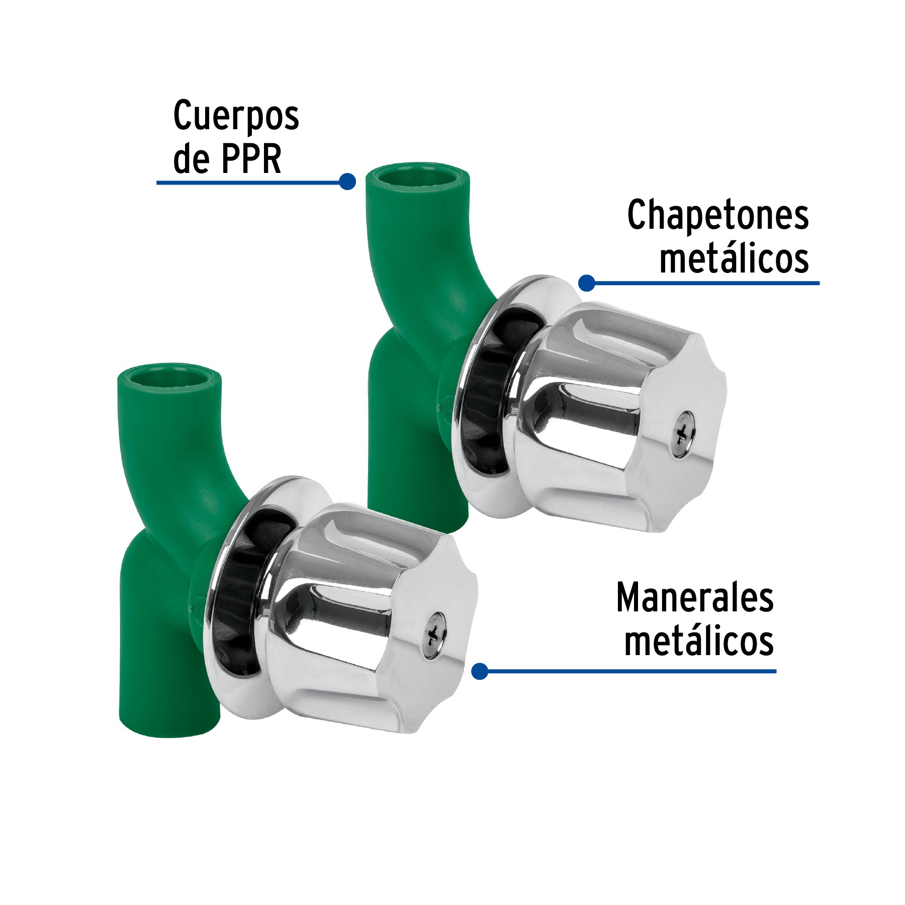 Juego de 2 llaves de empotrar PPR 1/2' con manerales, FOSET. Modelo: CV-052
