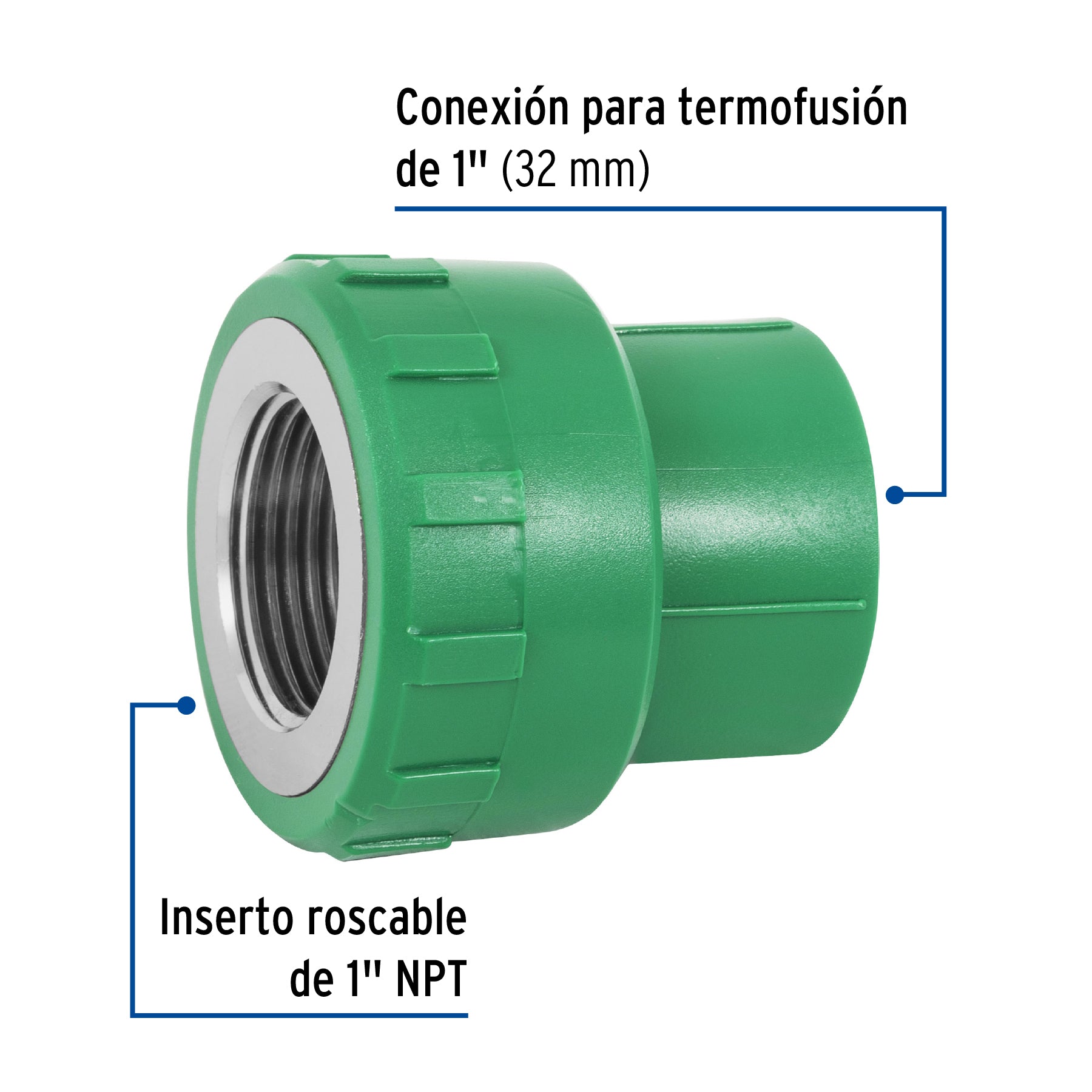 Adaptador PPR 1' hembra con inserto metálico, FOSET. Modelo: CV-603