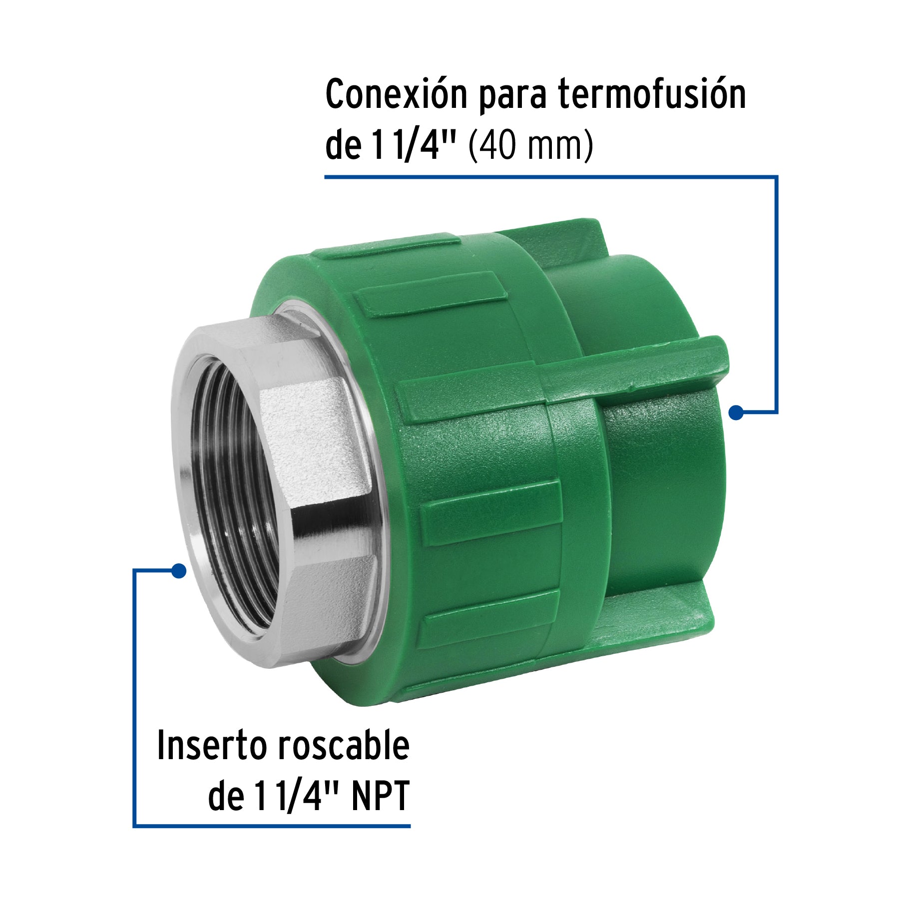 Adaptador PPR 1-1/4' hembra con inserto metálico, FOSET. Modelo: CV-604