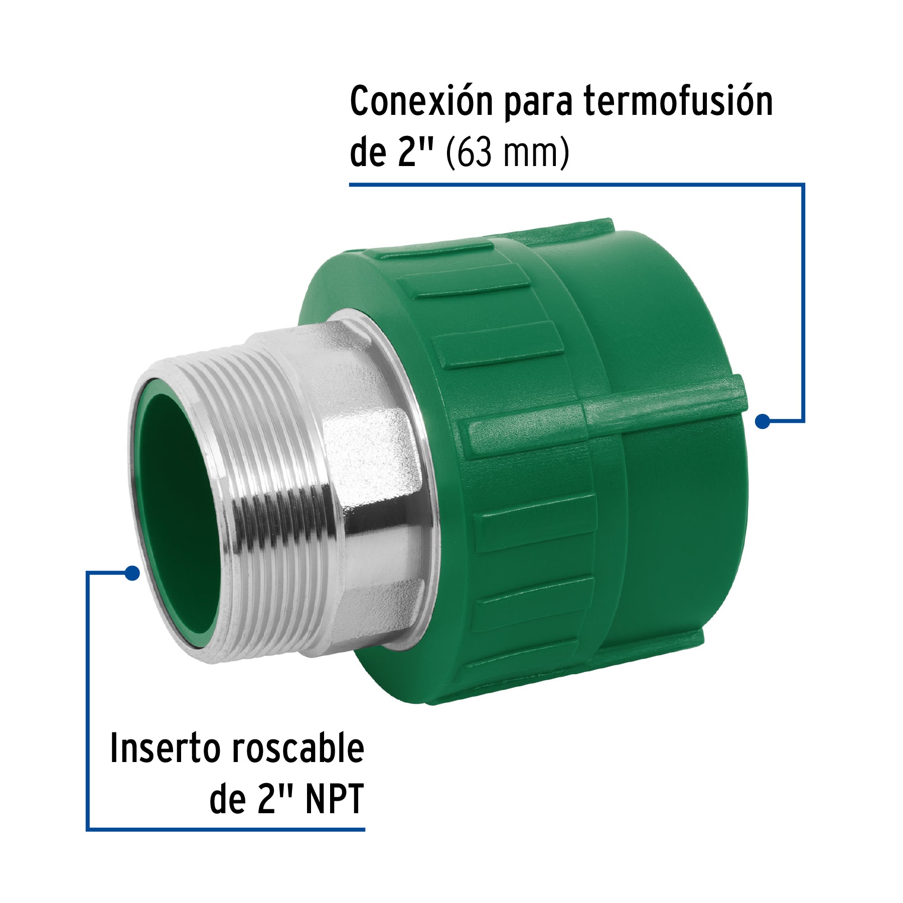 Adaptador PPR 2' macho con inserto metálico, FOSET. Modelo: CV-616