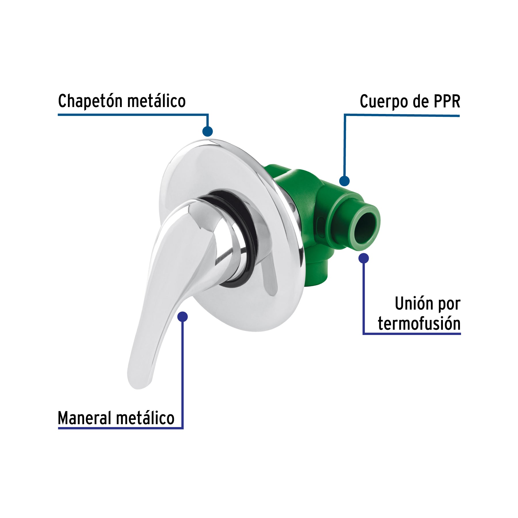 Monomando de empotrar para regadera PPR 1/2', FOSET. Modelo: CV-71