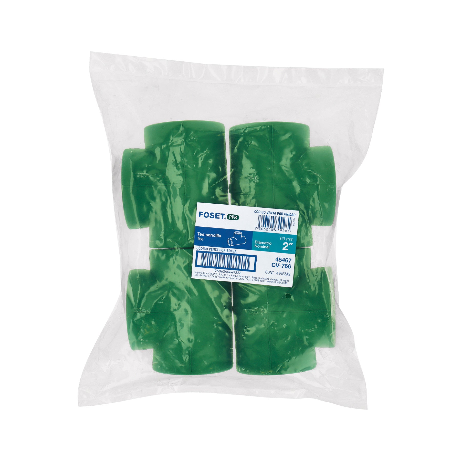 Tee sencilla de PPR 2', FOSET. Modelo: CV-766