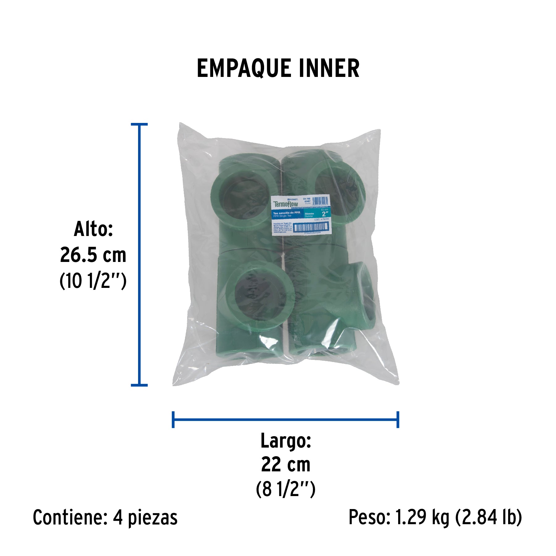 Tee sencilla de PPR 2', FOSET. Modelo: CV-766