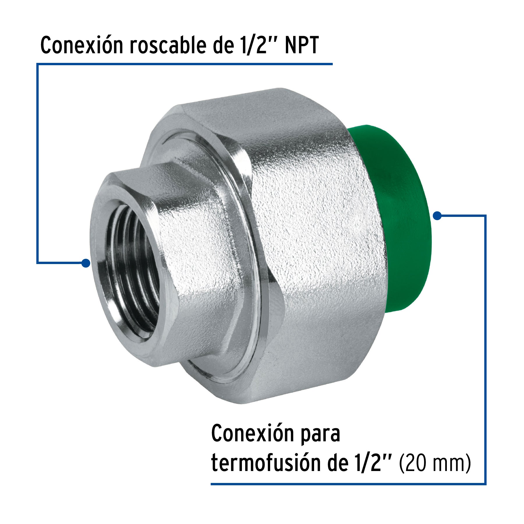 Tuerca unión PPR, mixta inserto metálico,  1/2', FOSET. Modelo: CV-981