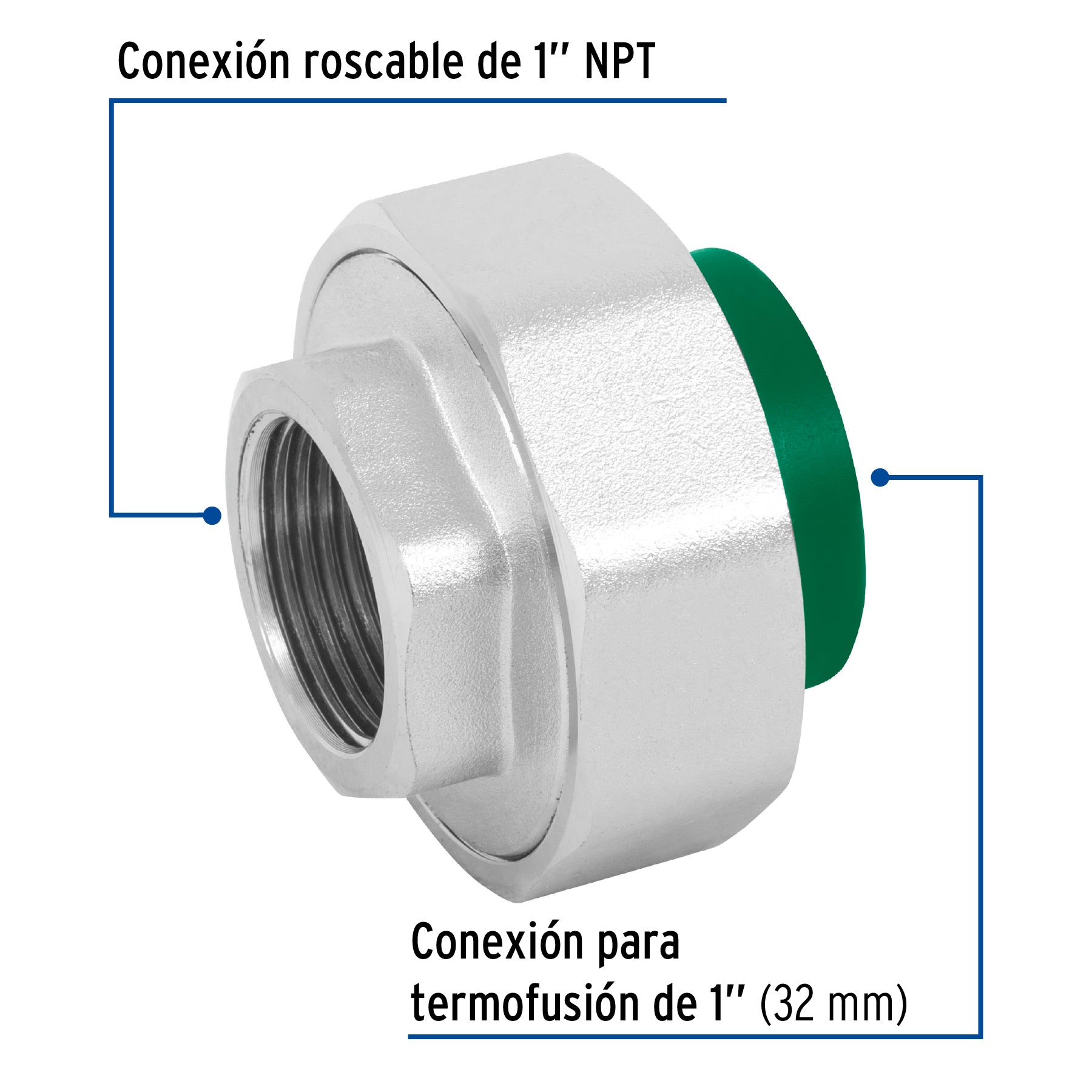 Tuerca unión PPR, mixta inserto metálico,  1', FOSET. Modelo: CV-983