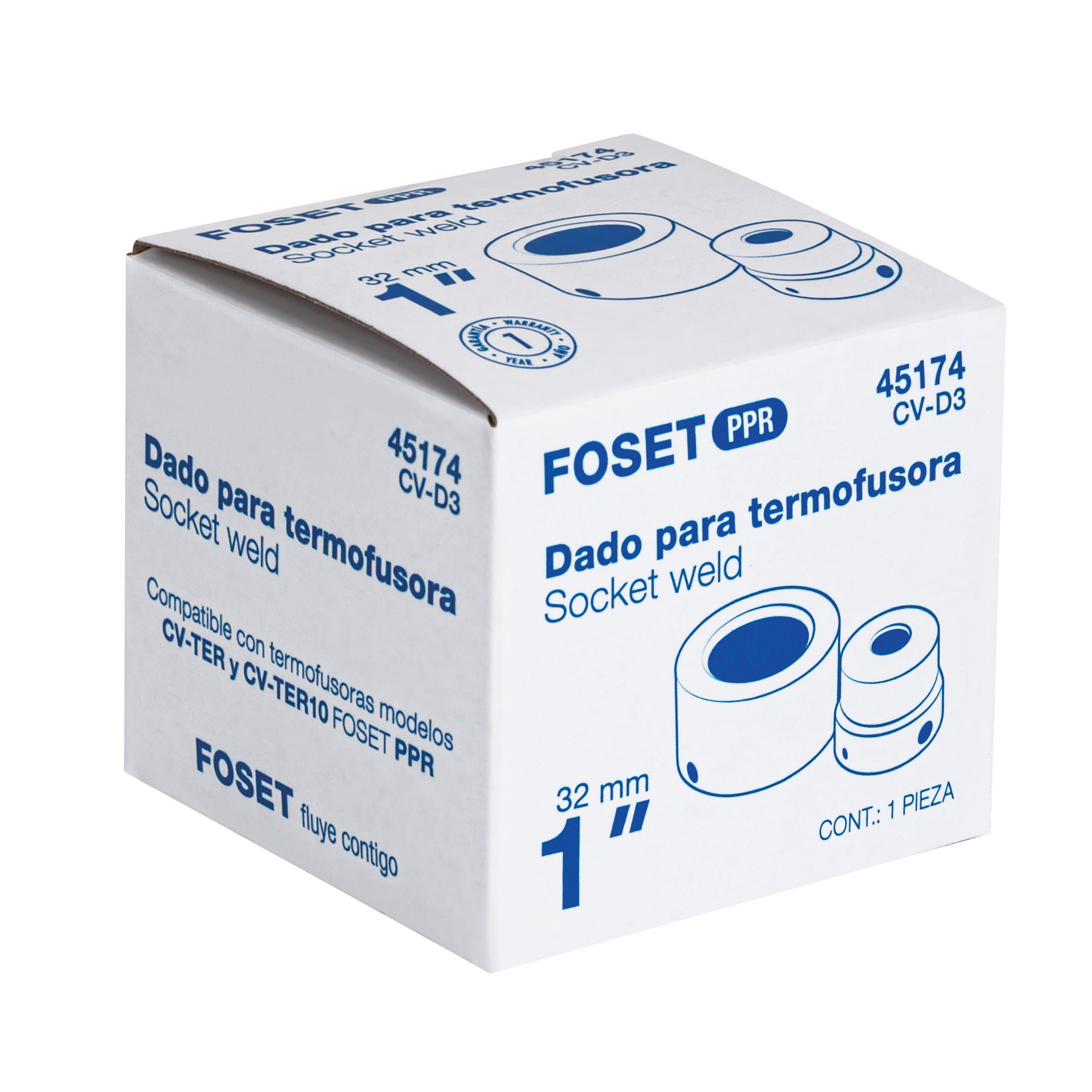 Dado para termofusora de 1' (32 mm), FOSET. Modelo: CV-D3