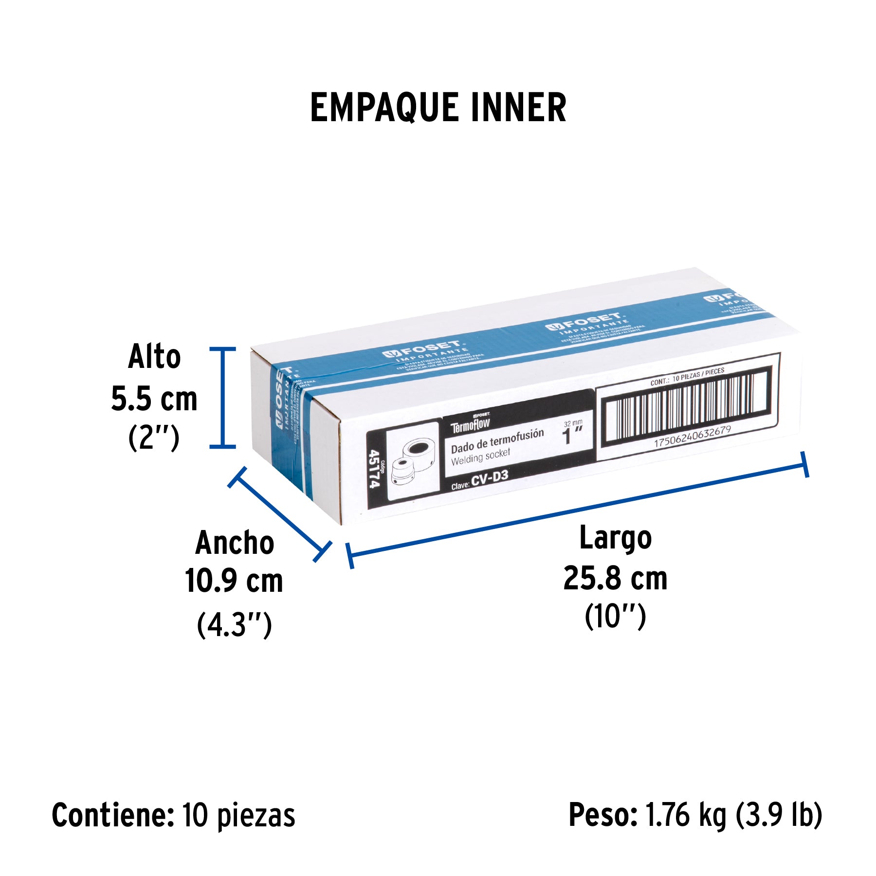 Dado para termofusora de 1' (32 mm), FOSET. Modelo: CV-D3