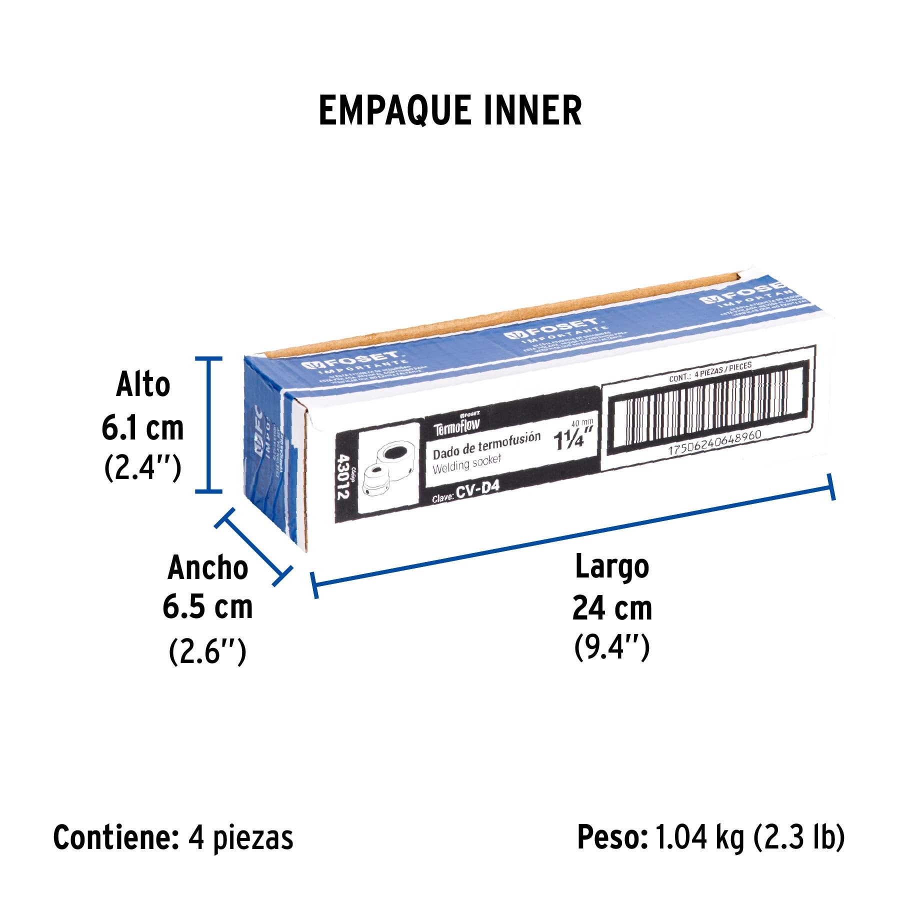 Dado para termofusora de 1-1/4' (40 mm), FOSET. Modelo: CV-D4
