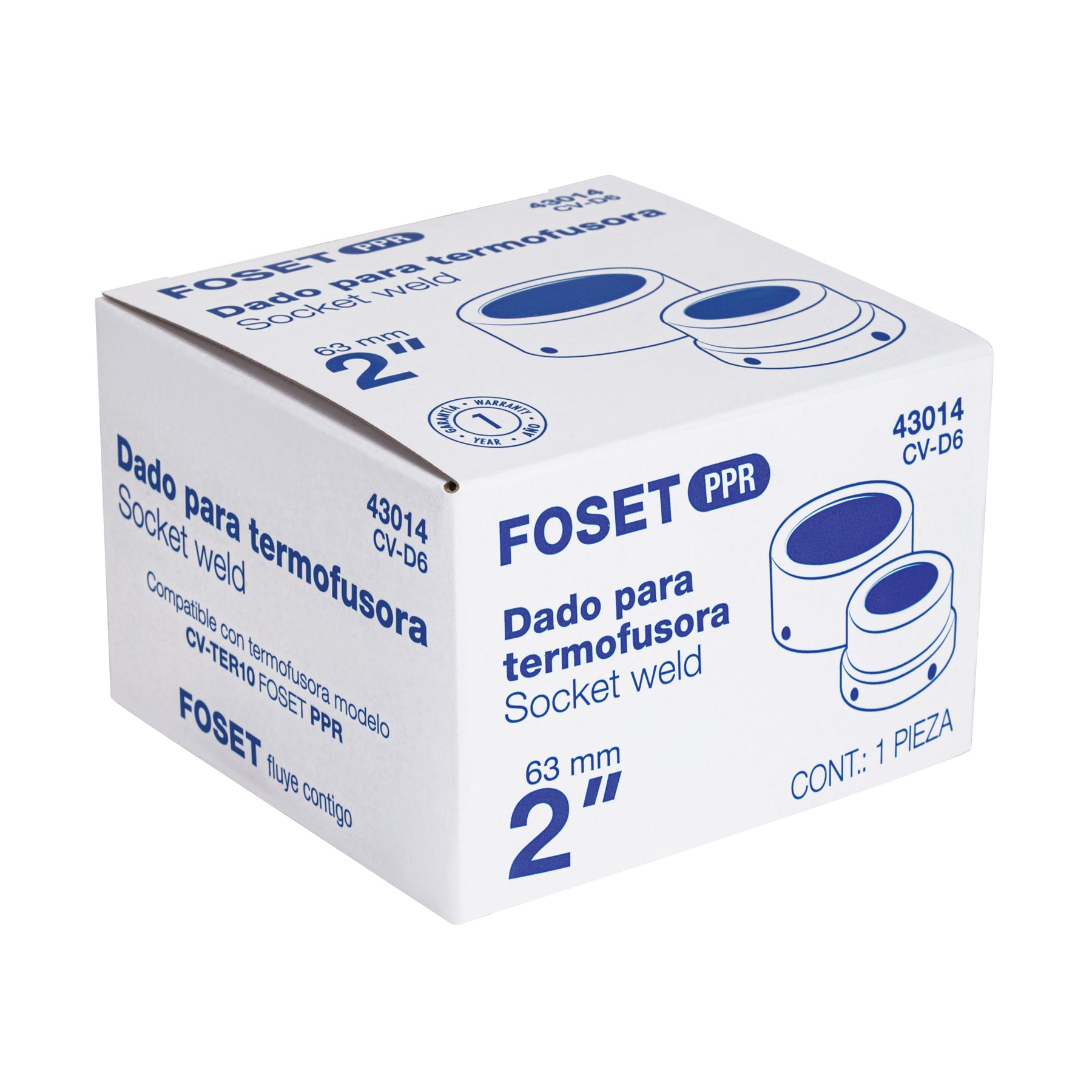 Dado para termofusora de 2' (63 mm), FOSET. Modelo: CV-D6
