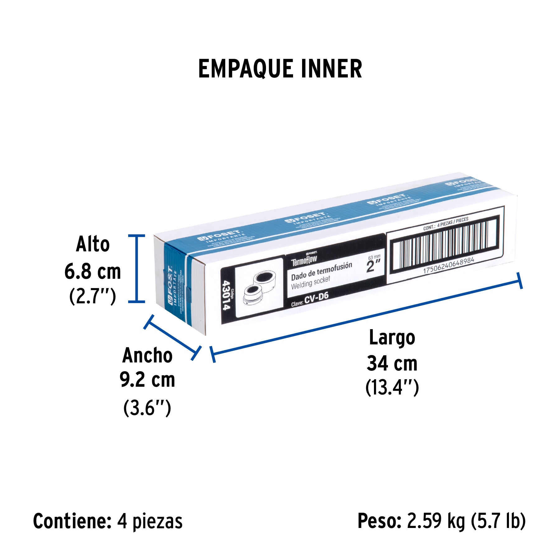 Dado para termofusora de 2' (63 mm), FOSET. Modelo: CV-D6