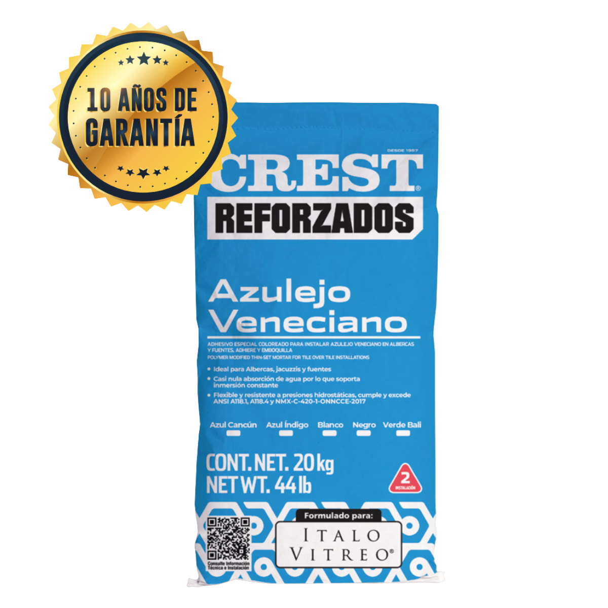 Adhesivo Crest pega veneciano piscinas saco 20 kg - Azul Cancun – Marca Crest
