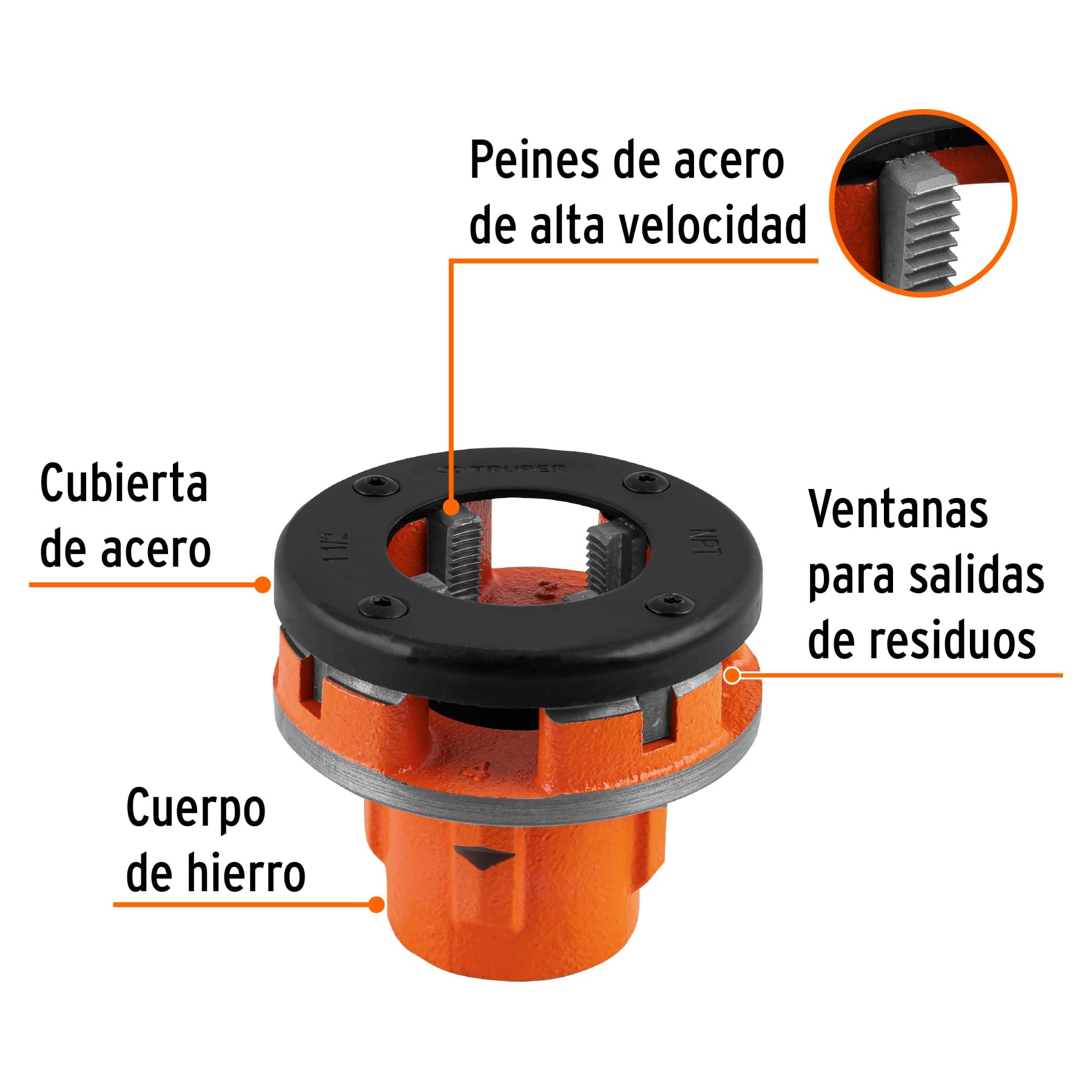Dado 1-1/2' para tarrajas TA-850 y TA-851, TRUPER. Modelo: D-850-1-1/2