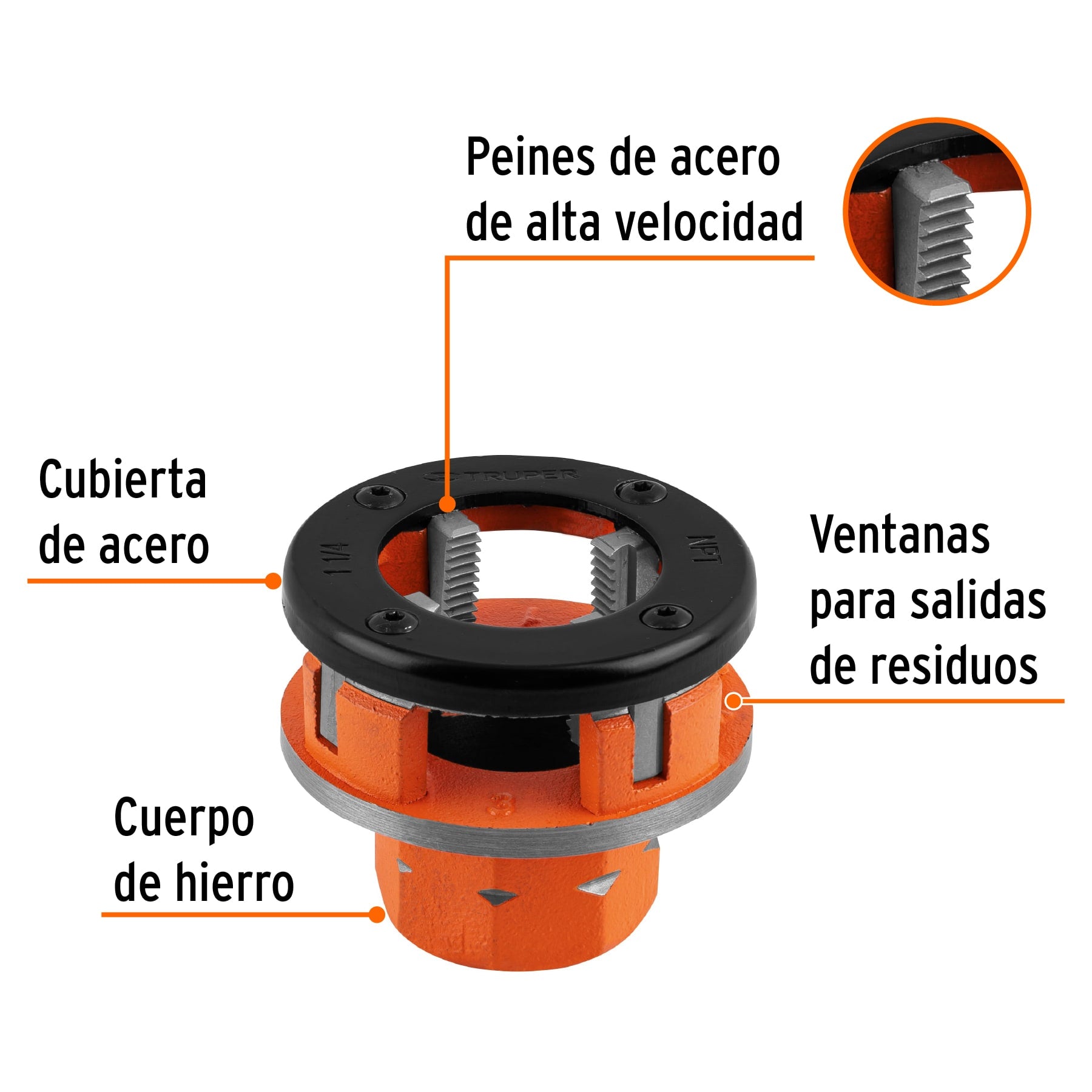 Dado 1-1/4' para tarrajas TA-850 y TA-851, TRUPER. Modelo: D-850-1-1/4