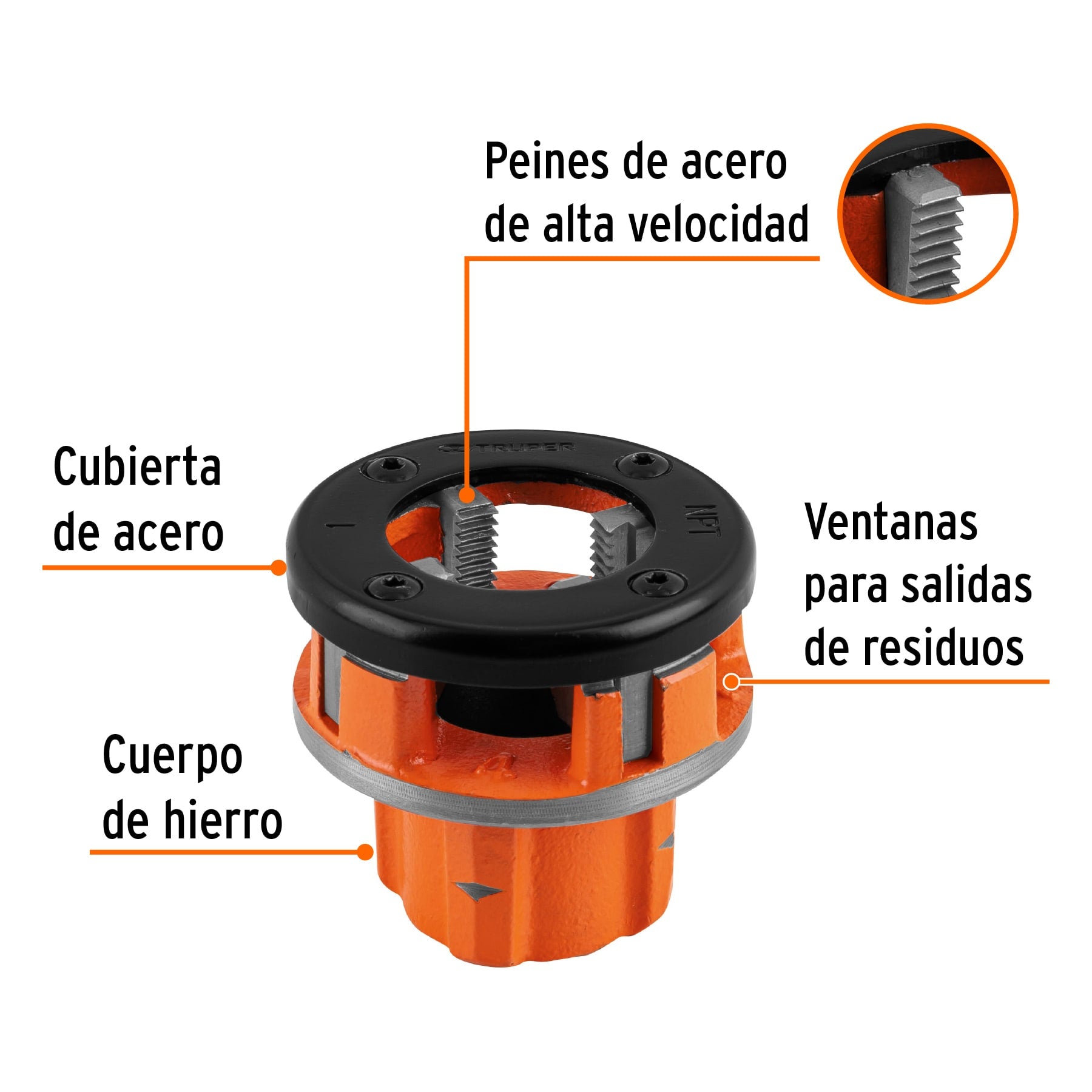 Dado 1' para tarrajas TA-850 y TA-851, TRUPER. Modelo: D-850-1