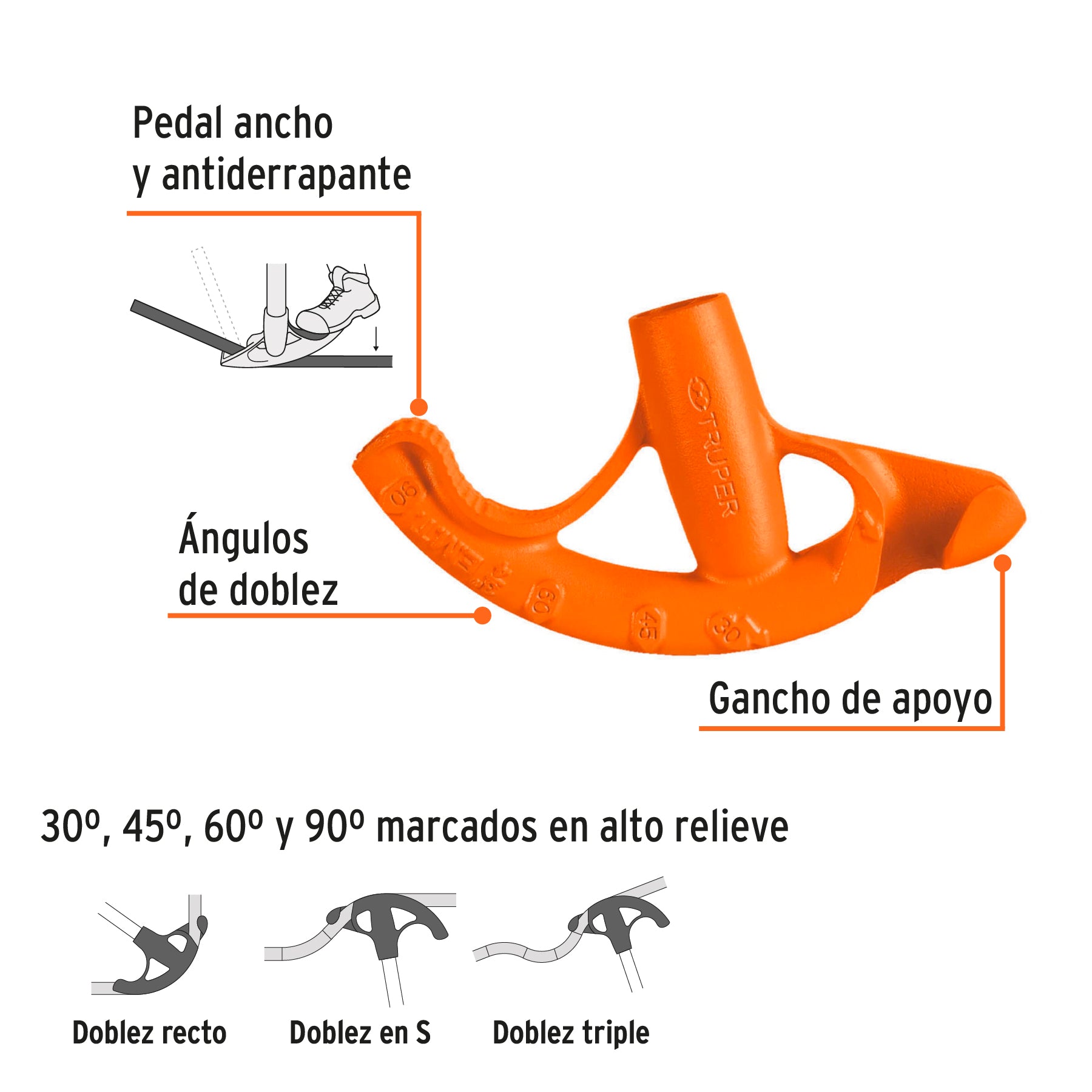 Doblador de tubo conduit 3/4', TRUPER. Modelo: DOTU-5075