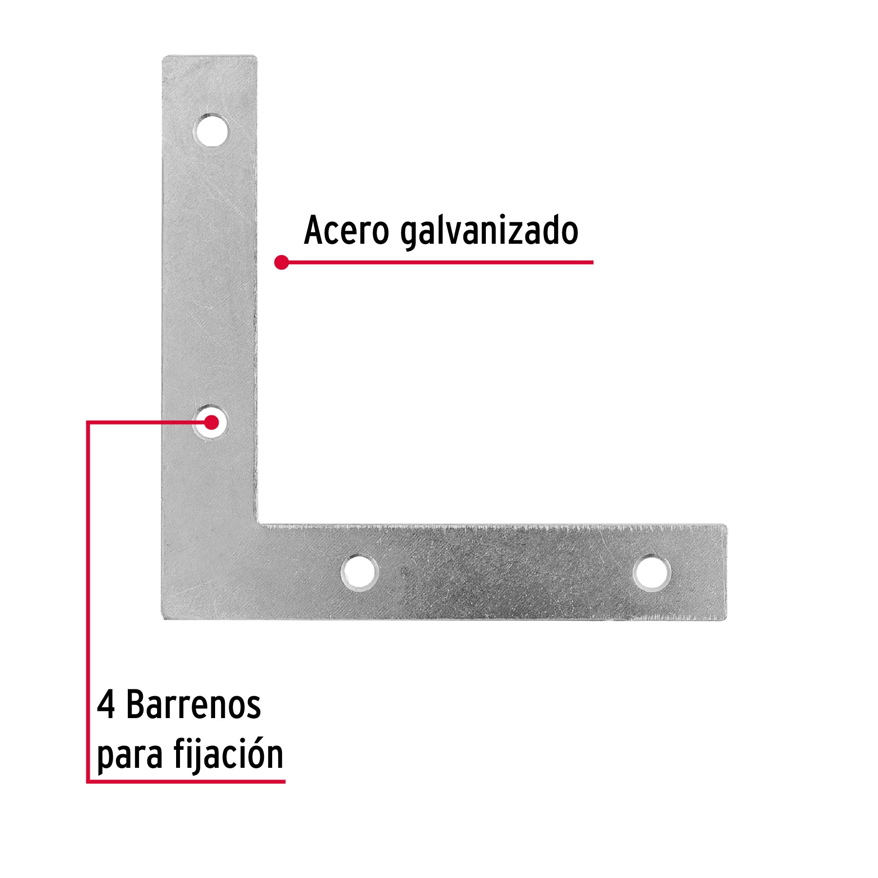 Bolsa c/24 escuadras planas cantoneras 3-1/2'x3-1/2', FIERO. Modelo: ECAN-3-1/2
