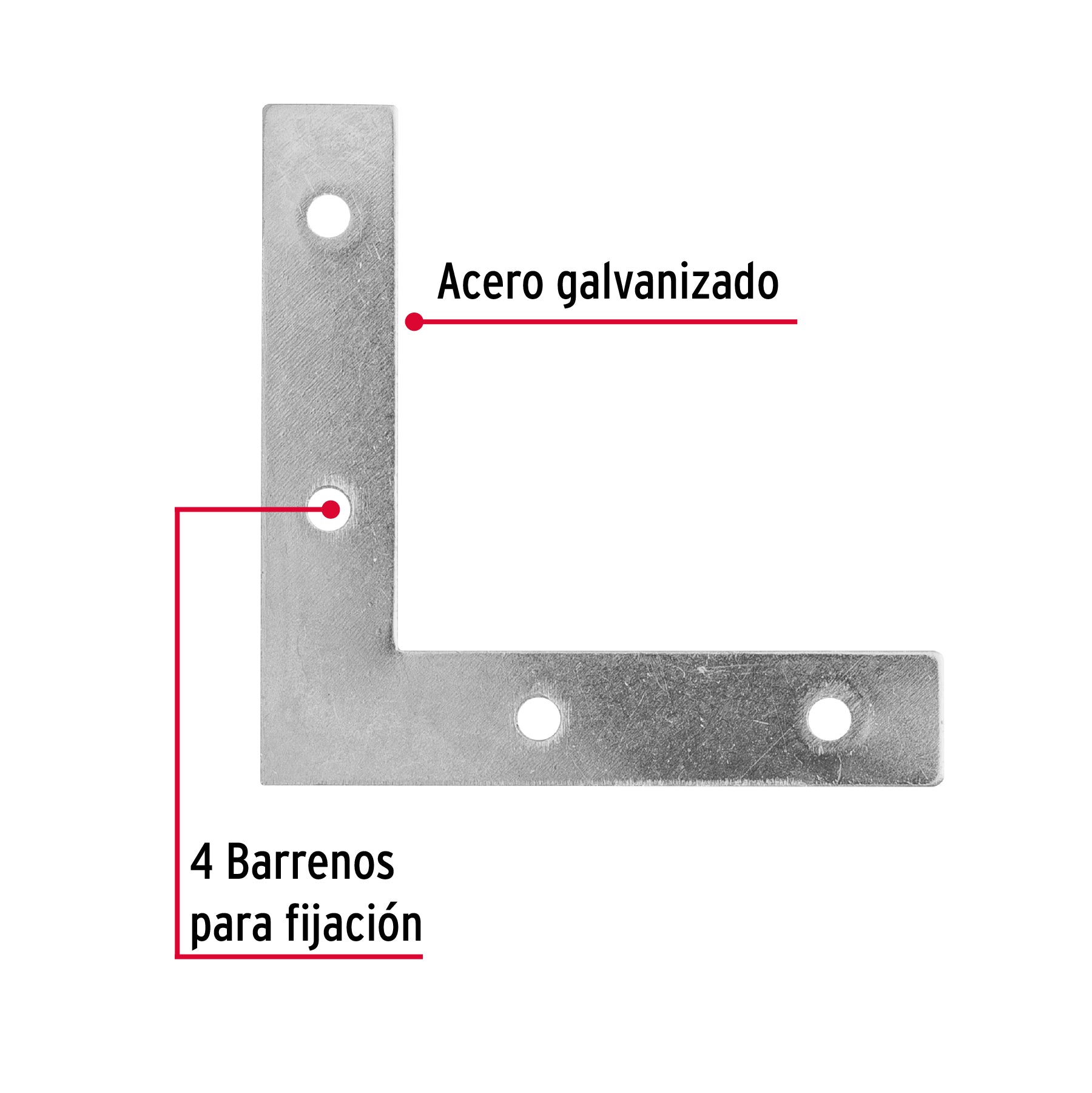 Bolsa c/24 escuadras planas cantoneras 3' x 3', FIERO. Modelo: ECAN-3