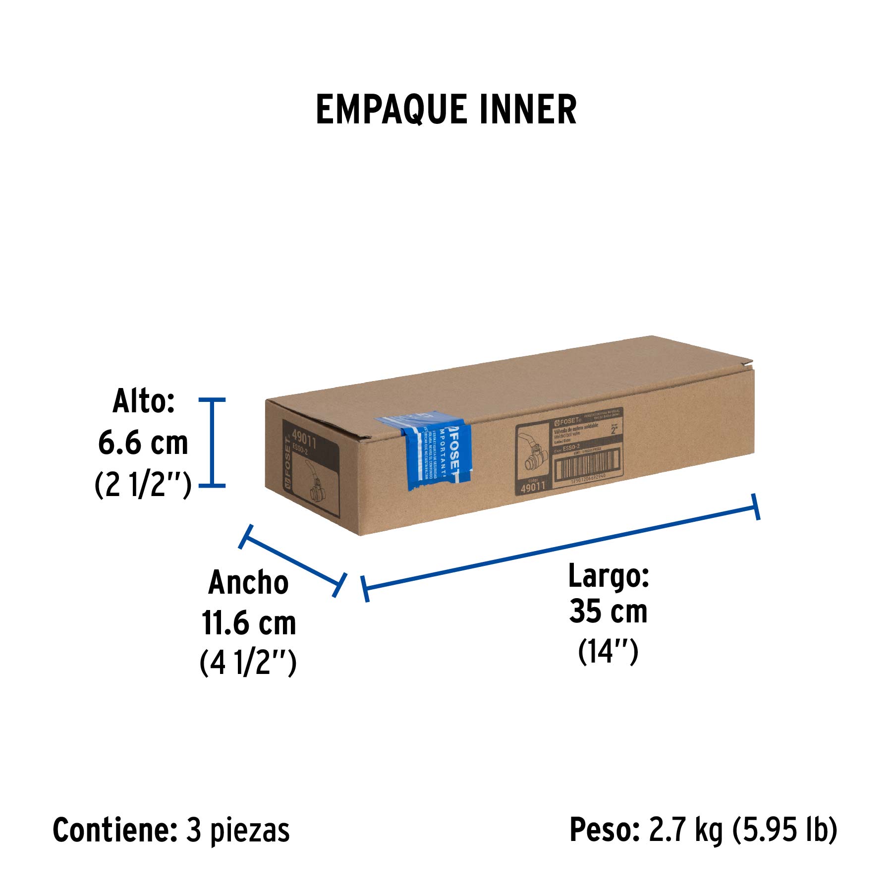 Válvula de esfera de latón, soldable 2', FOSET. Modelo: ESSO-2