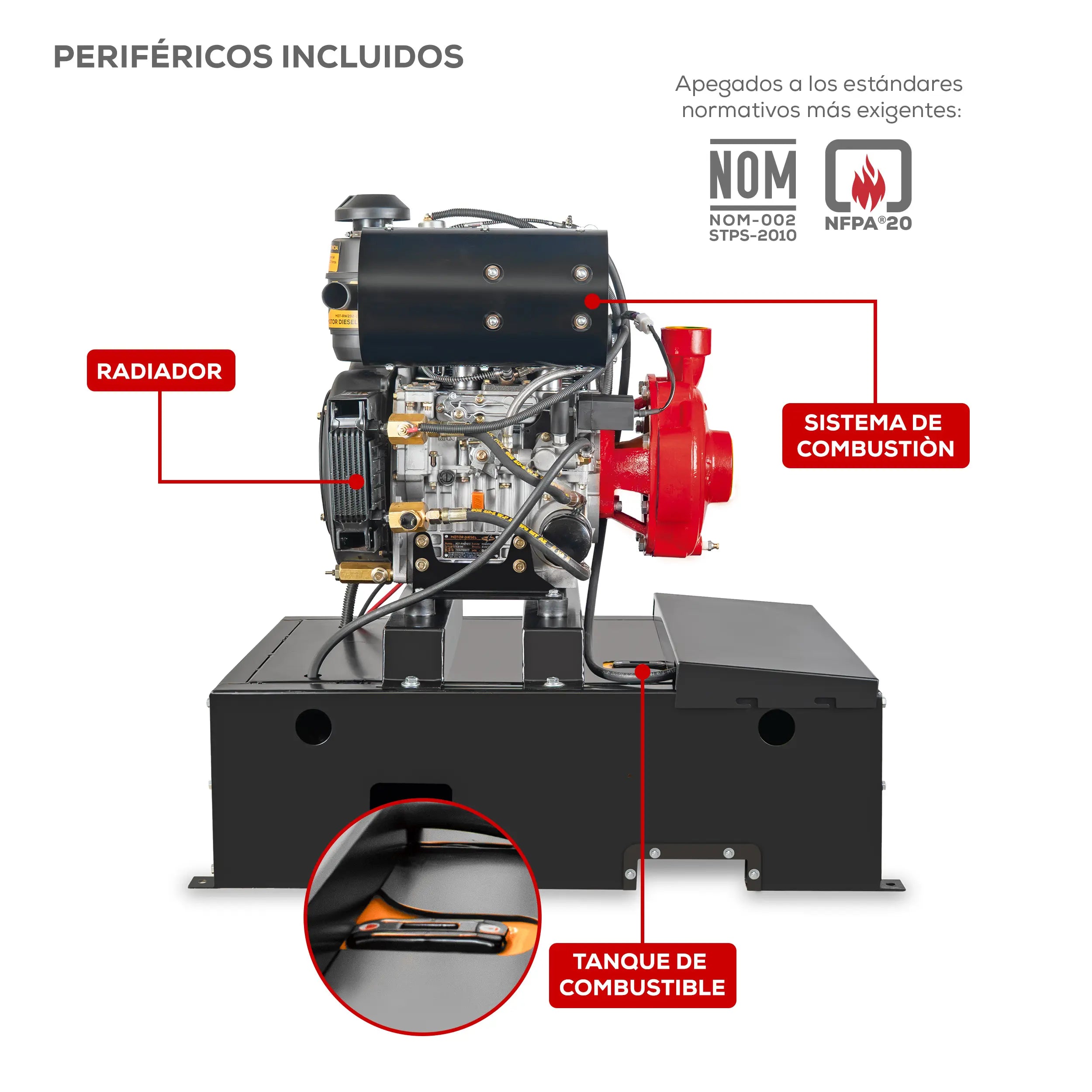 Bomba contra incendio 20 HP 1027 LPM 12 V Marca EVANS. Modelo: 8IMD2000TH-SCI