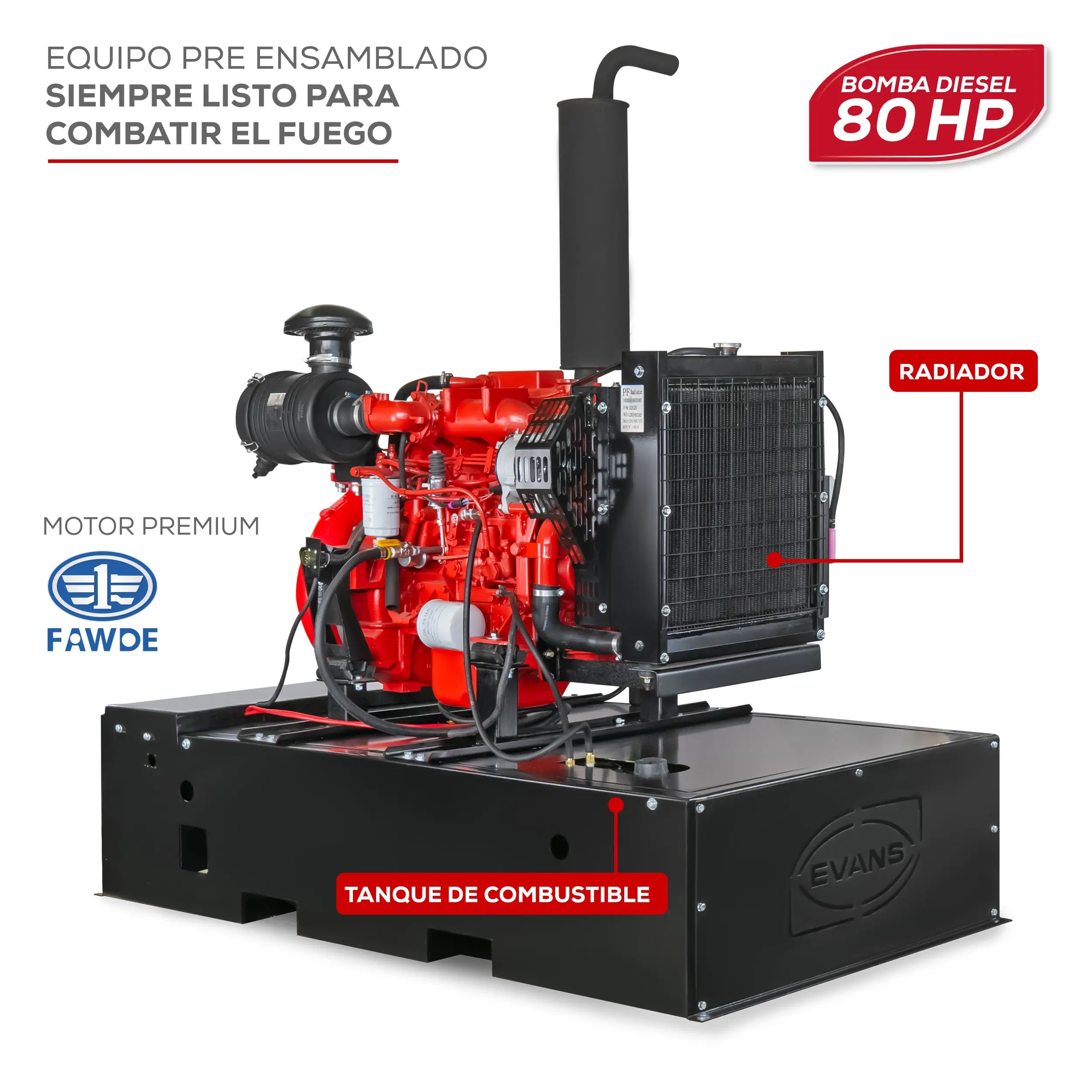Bomba contra incendio 80 HP 6000 LPM 24 V Marca EVANS. Modelo: 10IAMD8000F-SCI