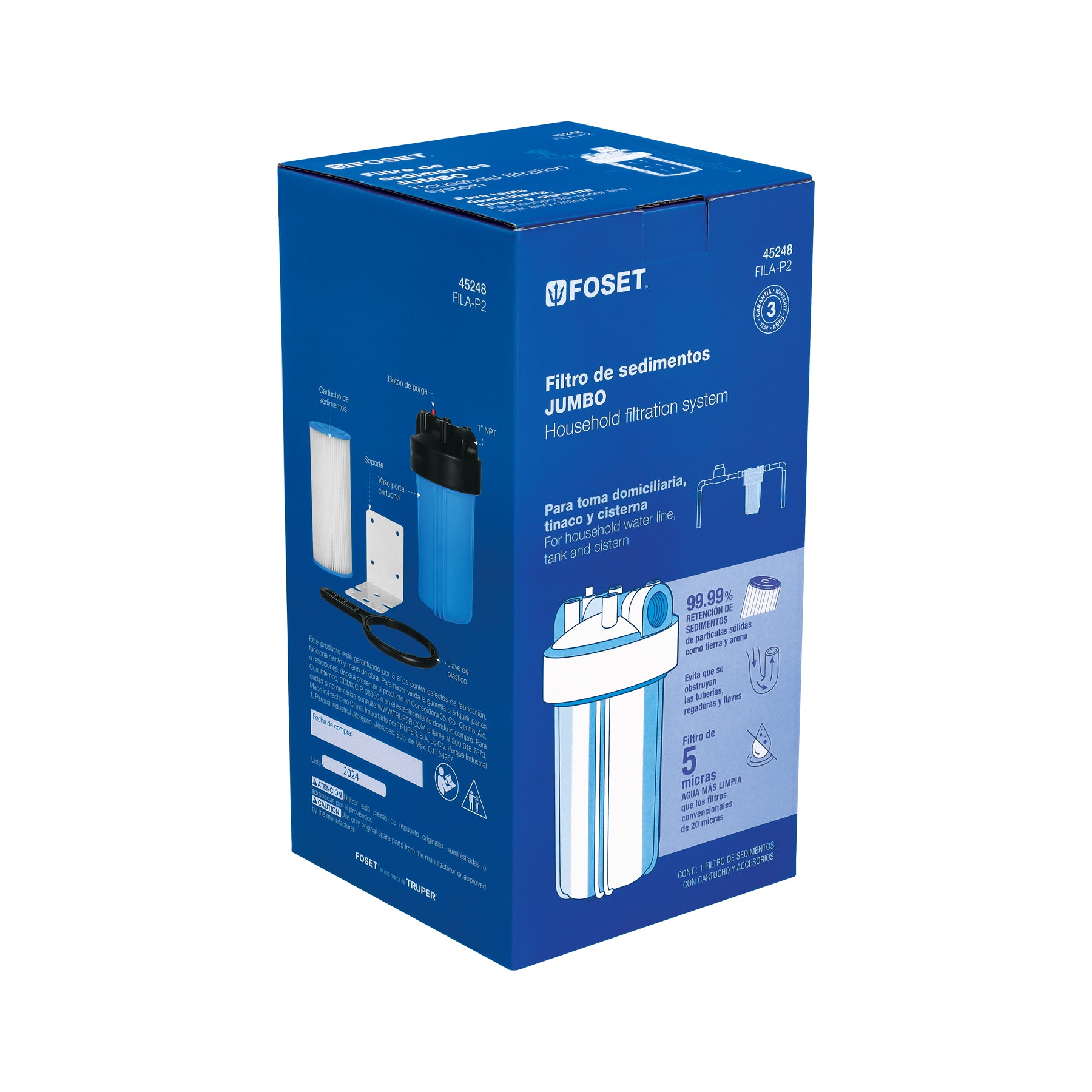 Filtro de sedimentos Jumbo para agua, FOSET. Modelo: FILA-P2