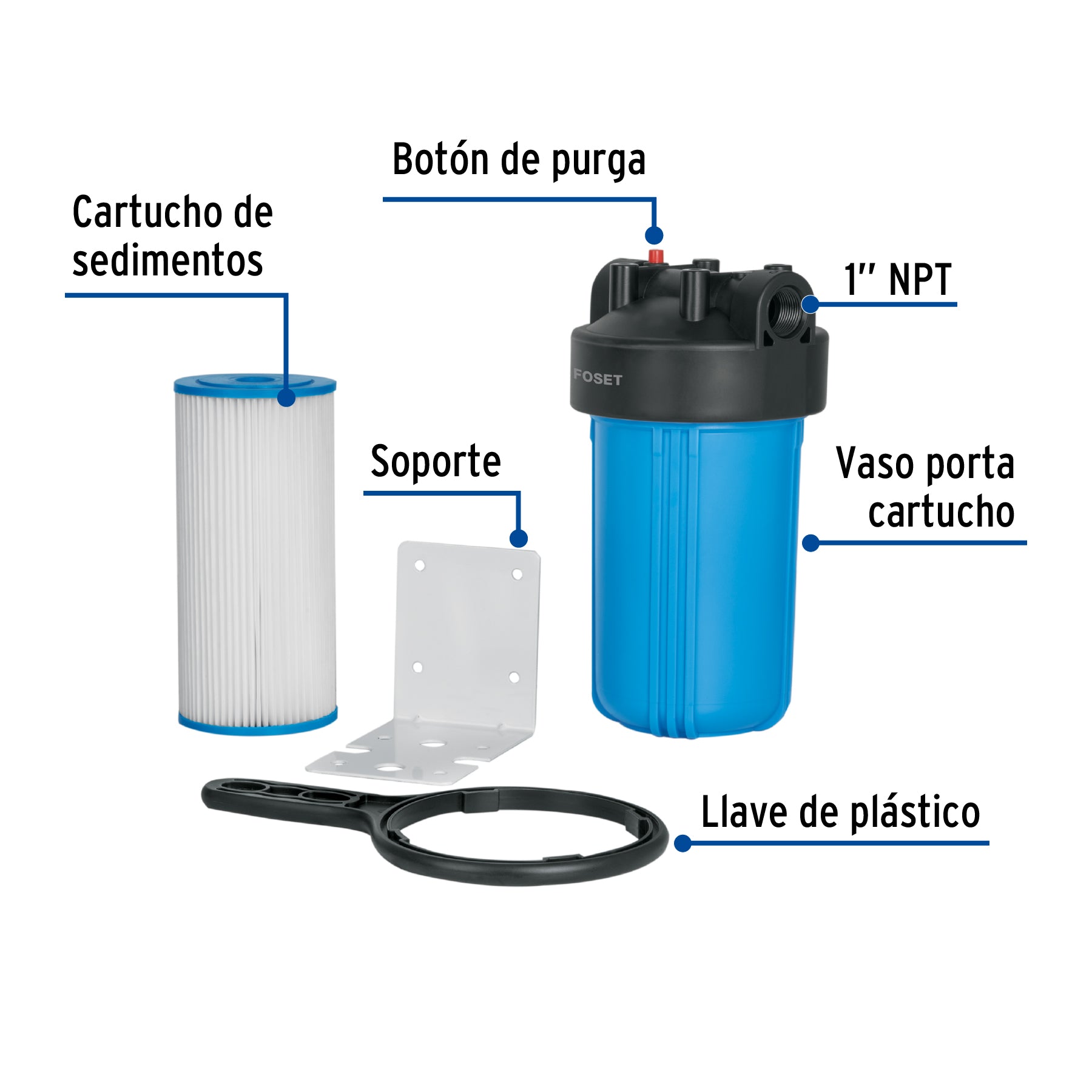 Filtro de sedimentos Jumbo para agua, FOSET. Modelo: FILA-P2