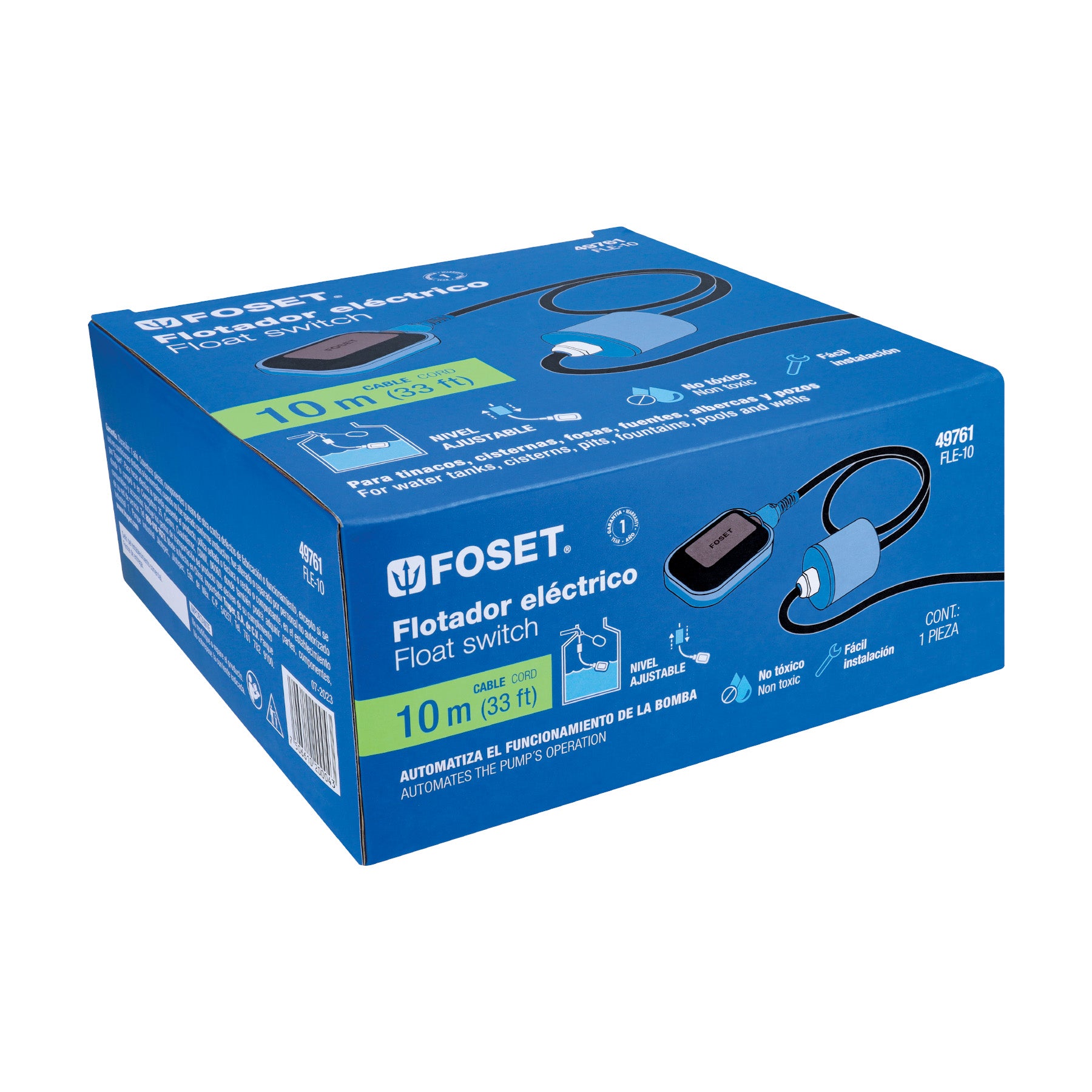 Flotador eléctrico con cable de 10 m, 10 A, FOSET. Modelo: FLE-10