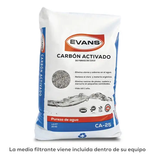 Filtro de carbón activado 18X65 102 LPM Marca EVANS. Modelo: SOFT-FL-1865