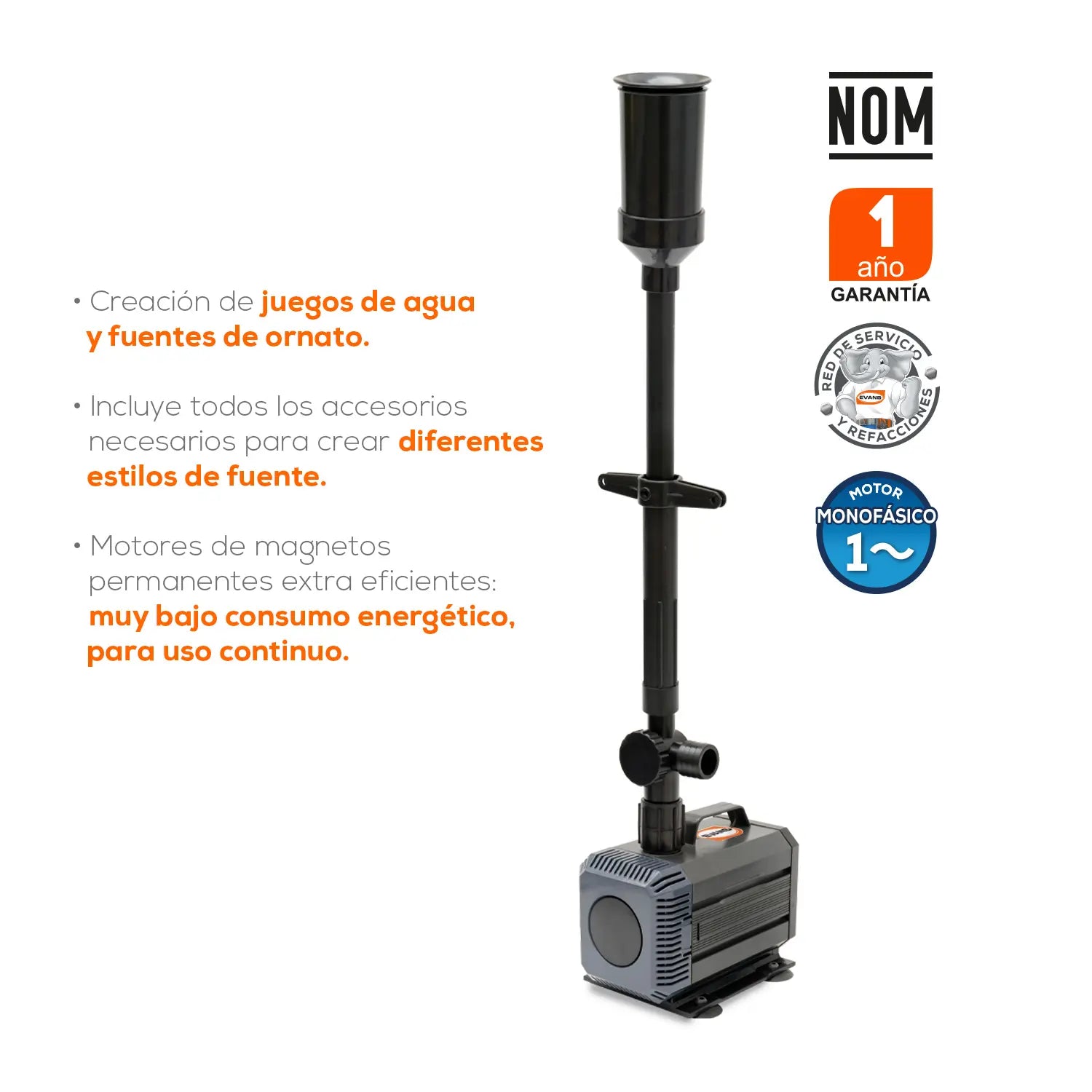Bomba para fuente y ornato 0.2 HP 127 V monofásico Marca EVANS. Modelo: FONT150W