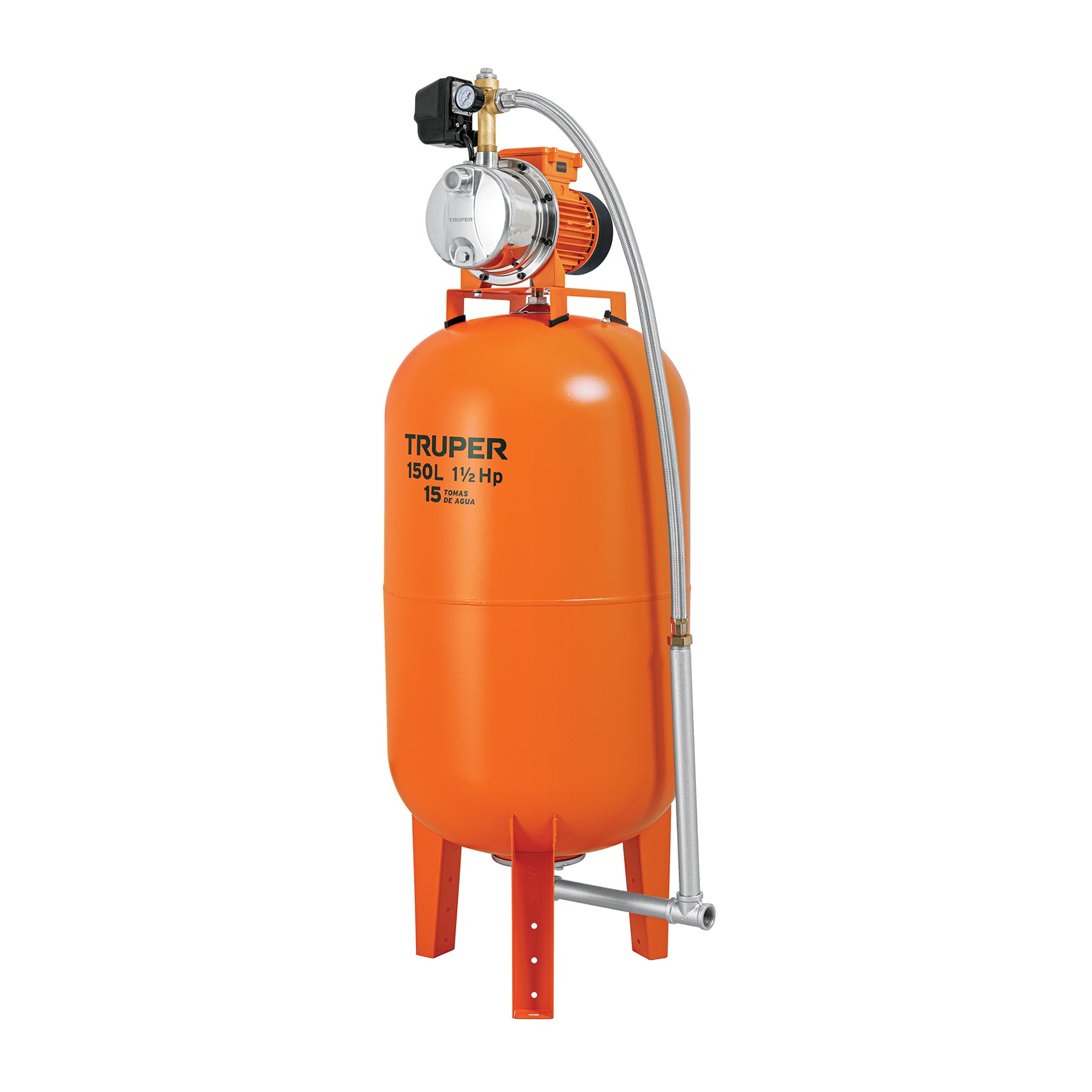 Equipo hidroneumático 150L, jet inoxidable 1-1/2 HP, TRUPER. Modelo: HIDR-1-1/2X150