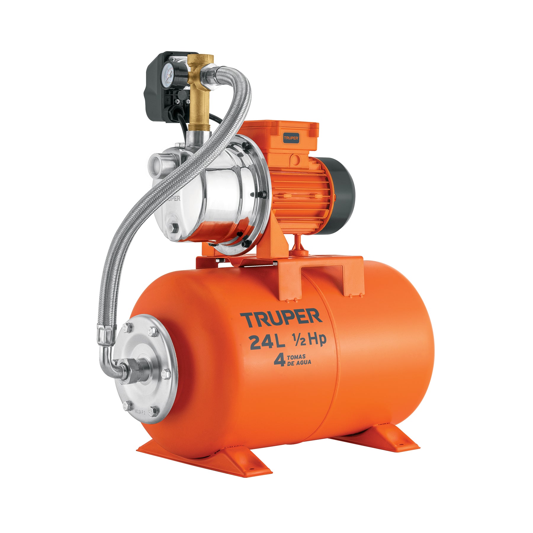 Equipo hidroneumático 24L, jet inoxidable 1/2 HP, TRUPER. Modelo: HIDR-1/2X24
