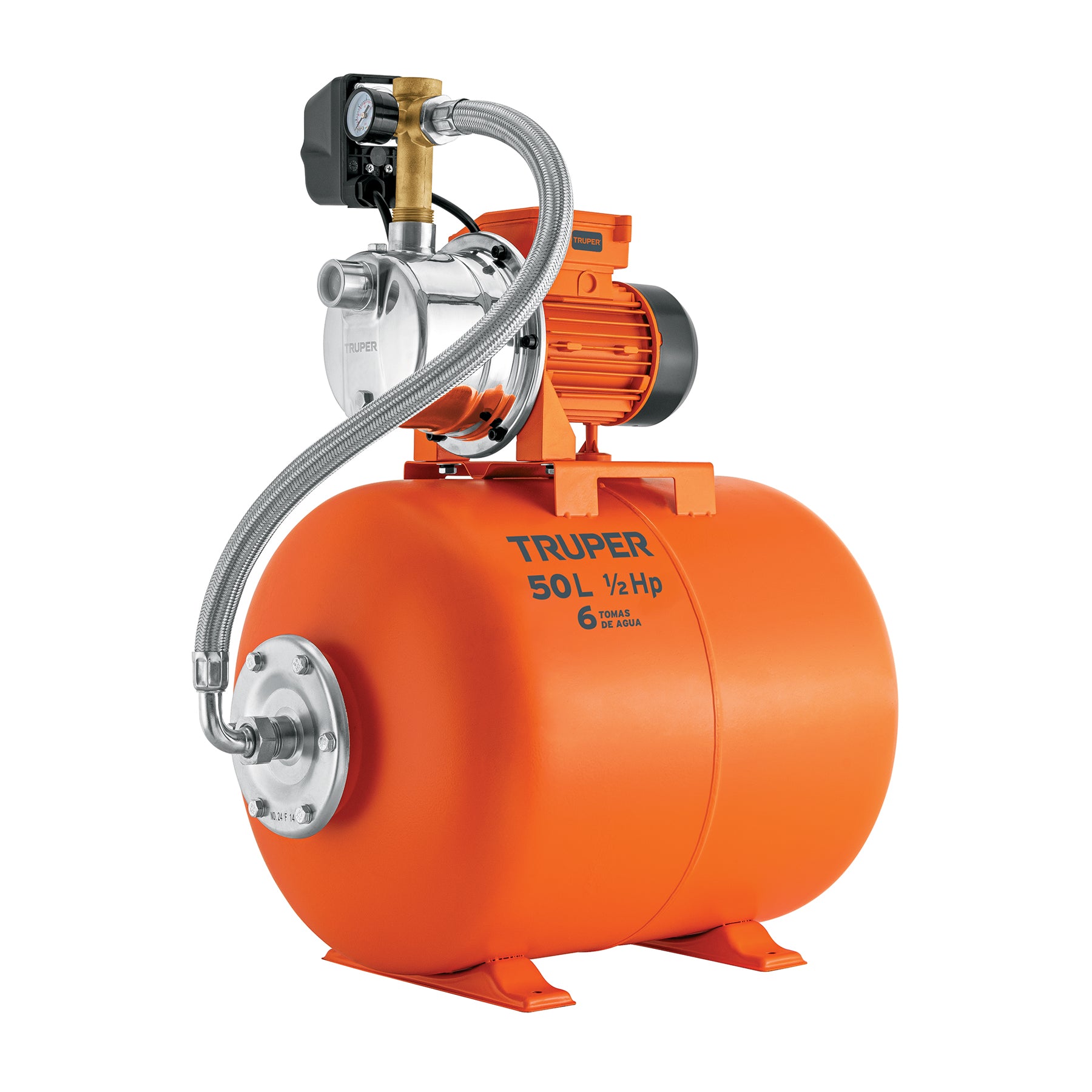 Equipo hidroneumático 50L, jet inoxidable 1/2 HP, TRUPER. Modelo: HIDR-1/2X50