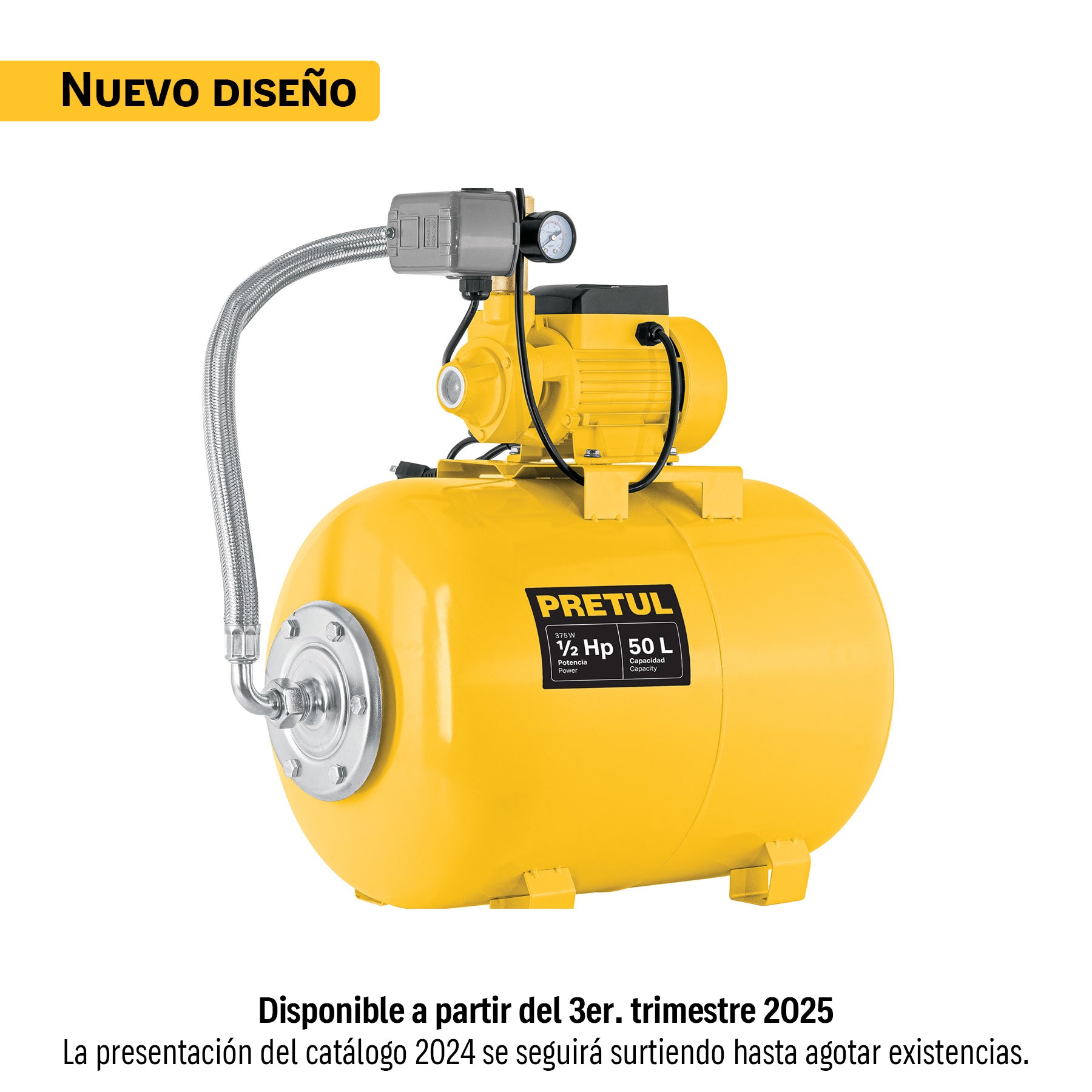 Equipo hidroneumático 50L, bomba periférica 1/2 HP, PRETUL. Modelo: HIDR-1/2X50P