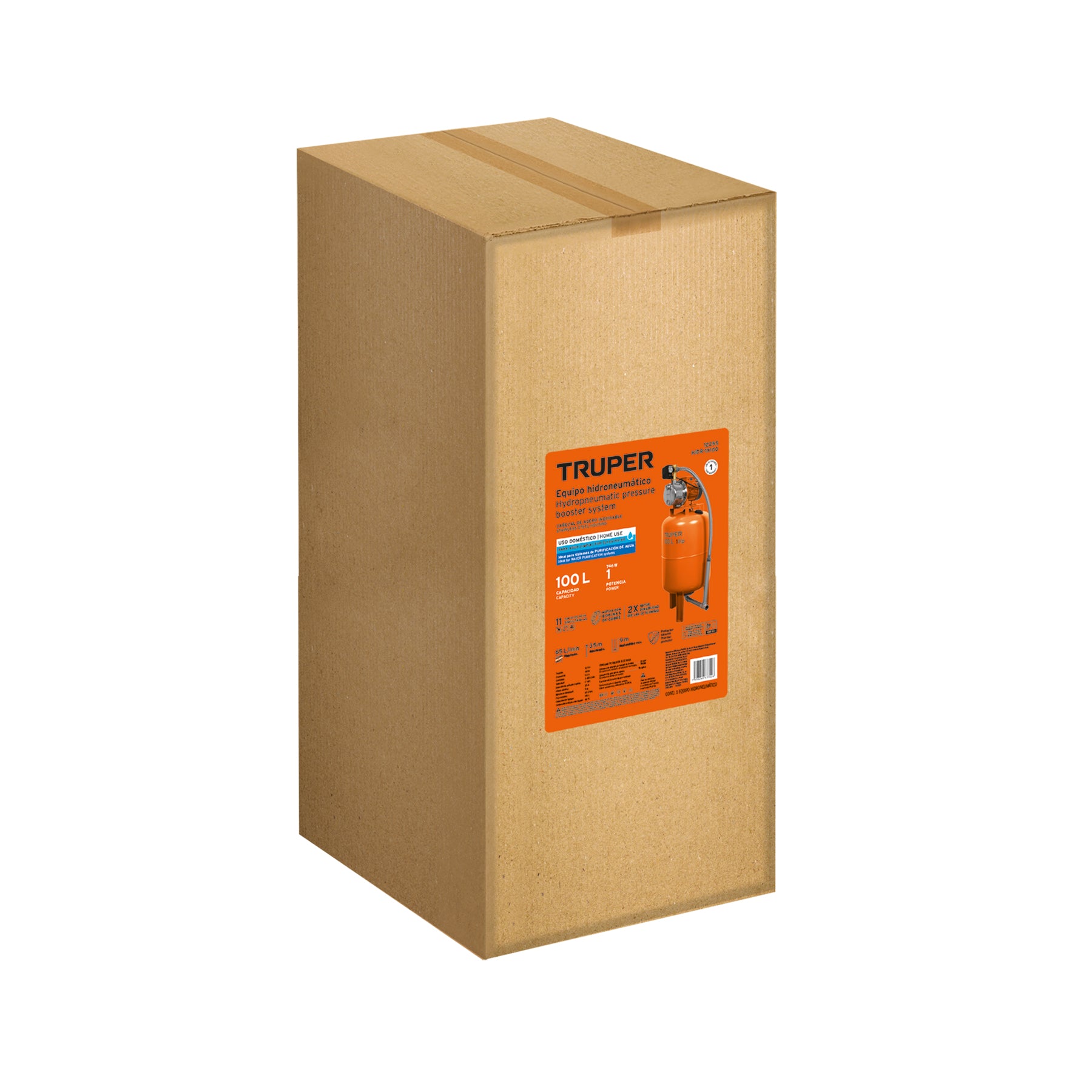 Equipo hidroneumático 100L, jet inoxidable 1 HP, TRUPER. Modelo: HIDR-1X100